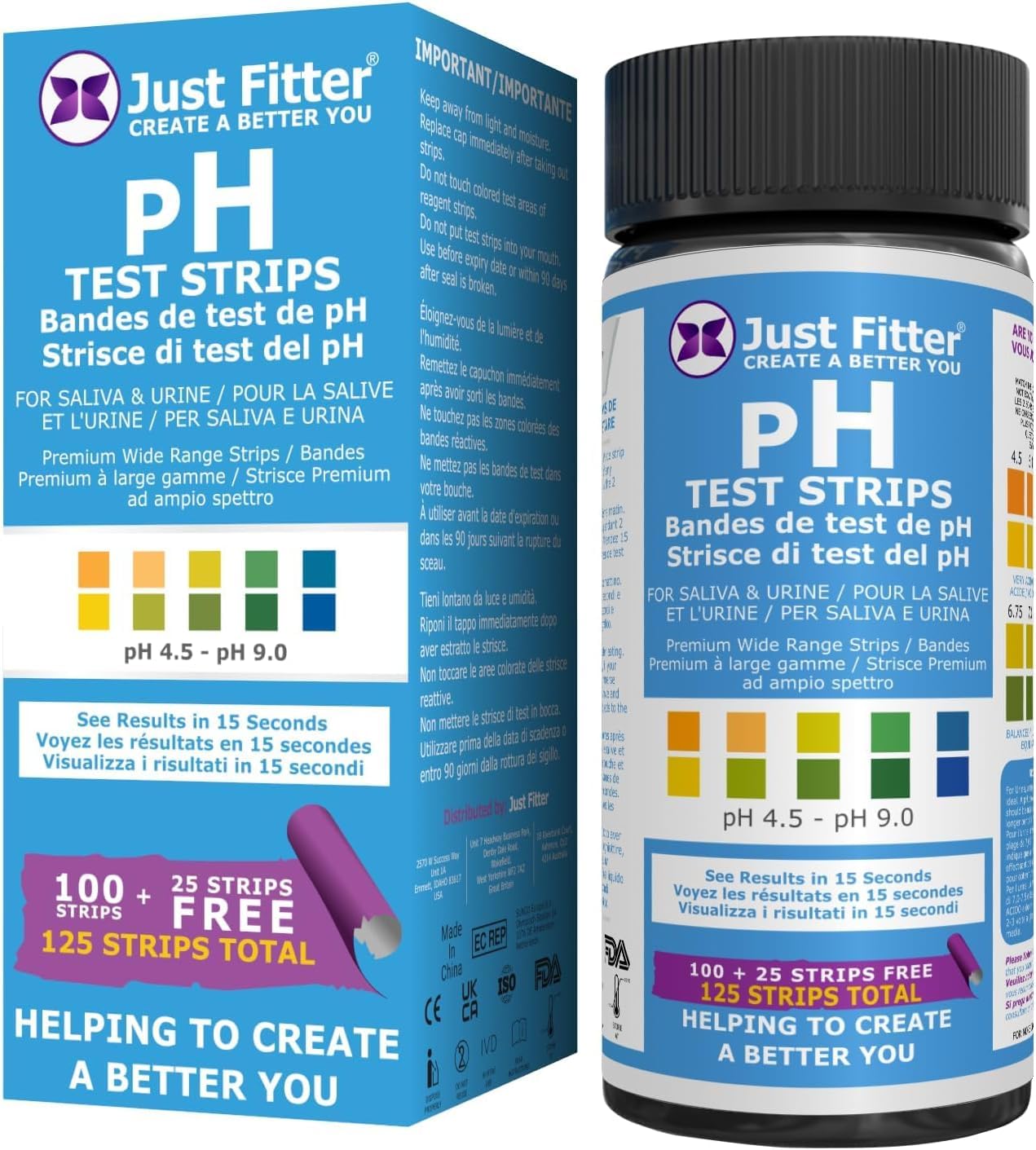 Just Fitter pH Balance Kit – Alkaline Mineral Blend for Hydration & pH Focused Lifestyles + pH Test Strips for Urine & Saliva, Powder, 11 oz
