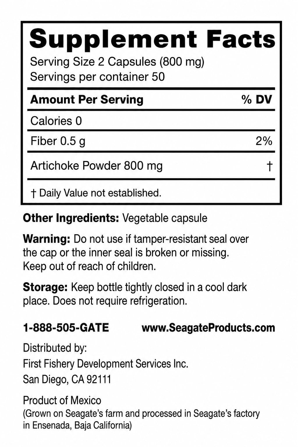 Seagate Artichoke 400 mg Capsules 200 Count