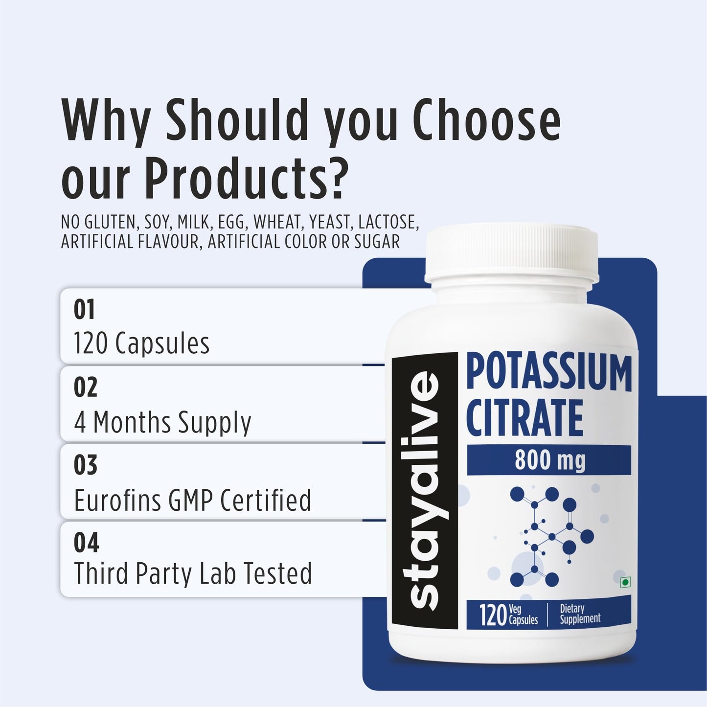 STAY ALIVE Potassium Citrate Supplement Capsule 120 Capsules