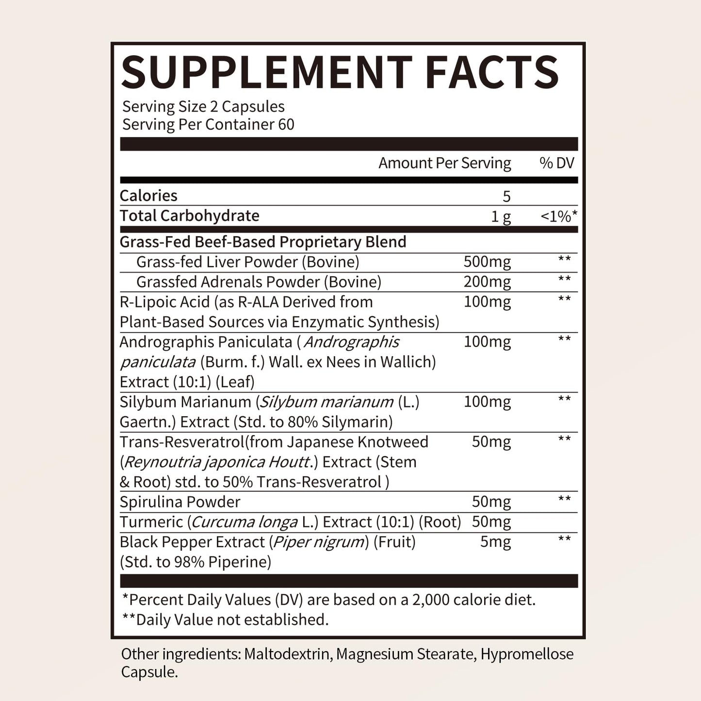 iMATCHME Grass Fed Beef Organ Supplement with Beef Liver & Adrenals, R-Lipoic Acid for Liver Detox, Antioxidant, Energy & Overall Health, Capsules, 120 Count