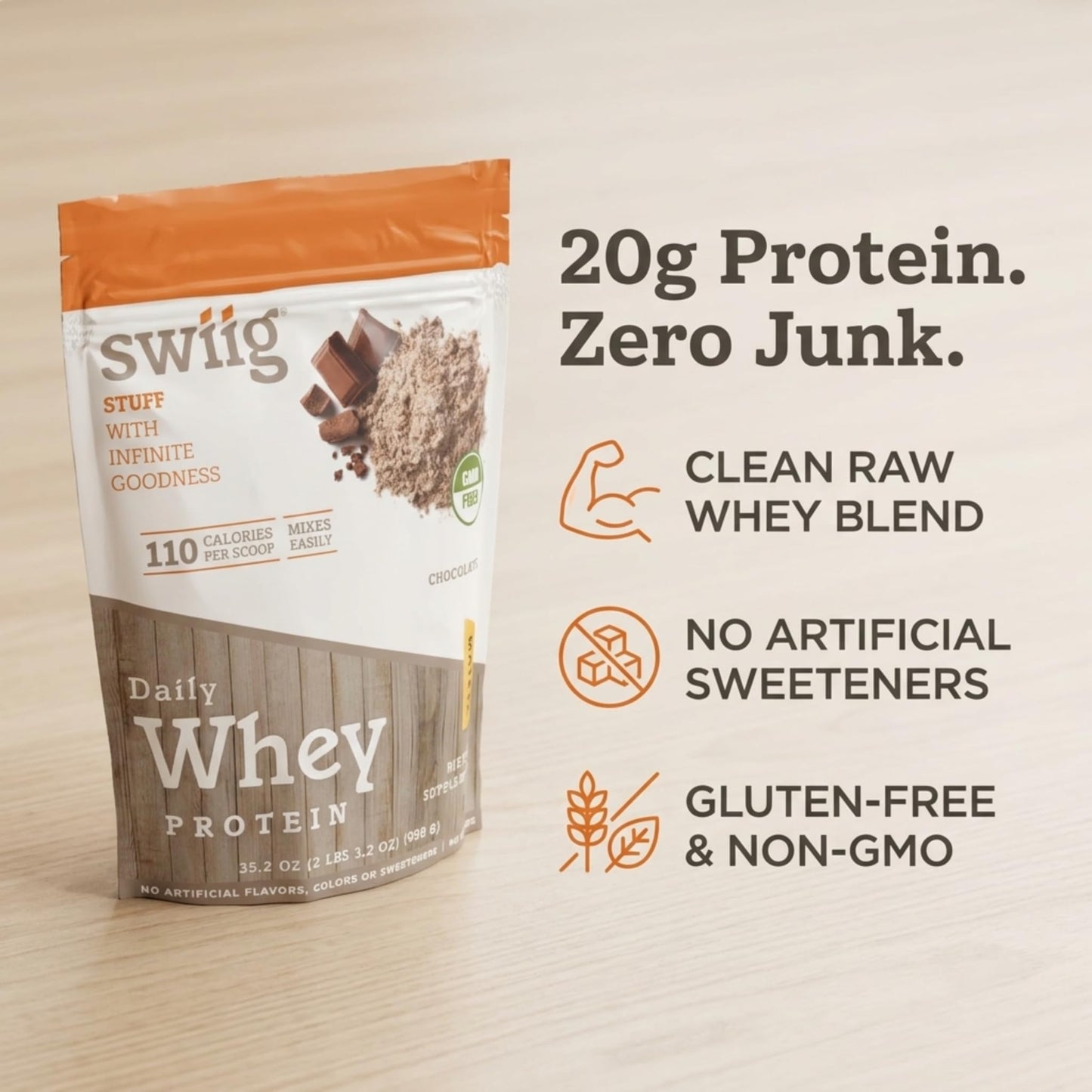 swiig Whey Protein Powder Chocolate 2.2 lb