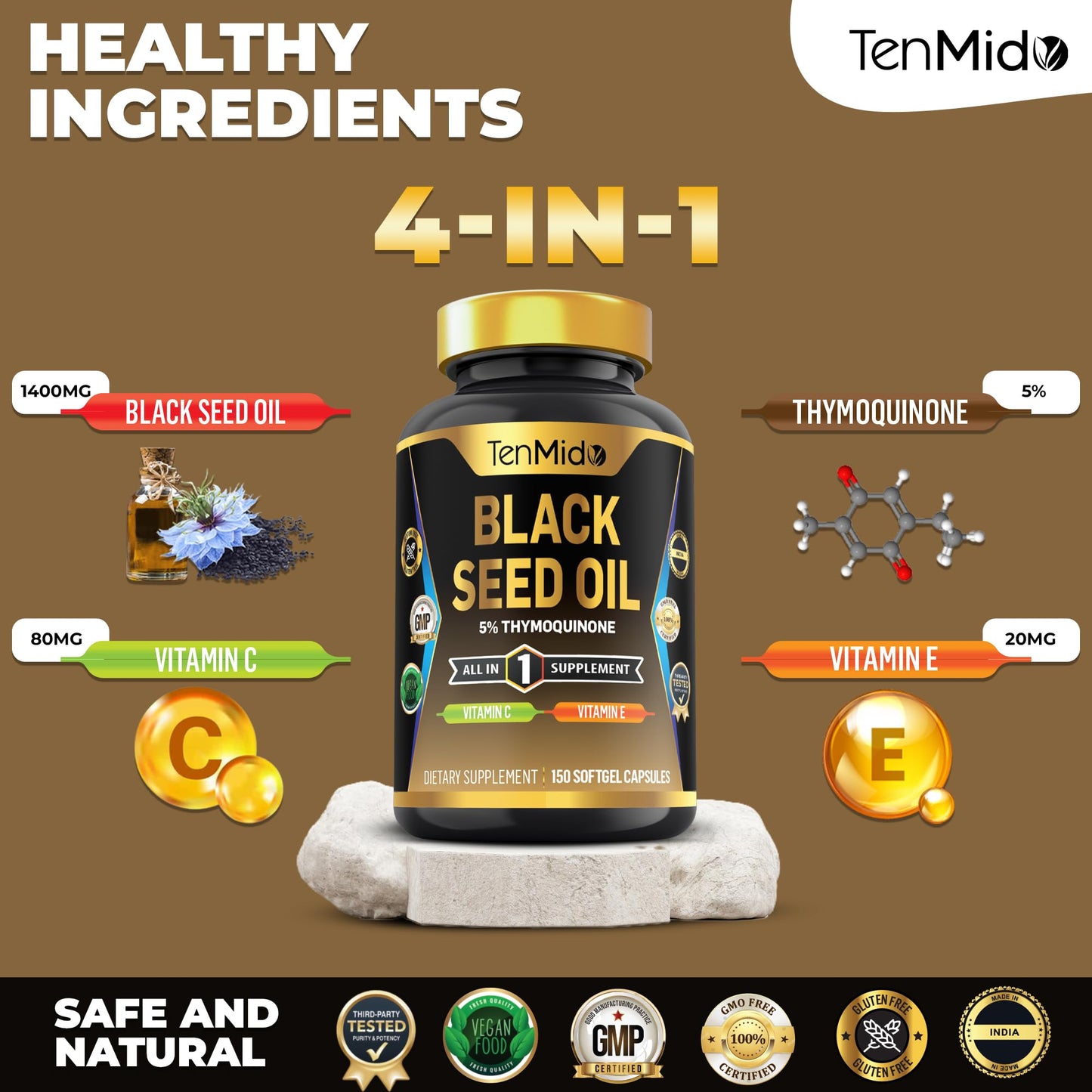 Tenmido Black Seed Oil Softgels 150 Count