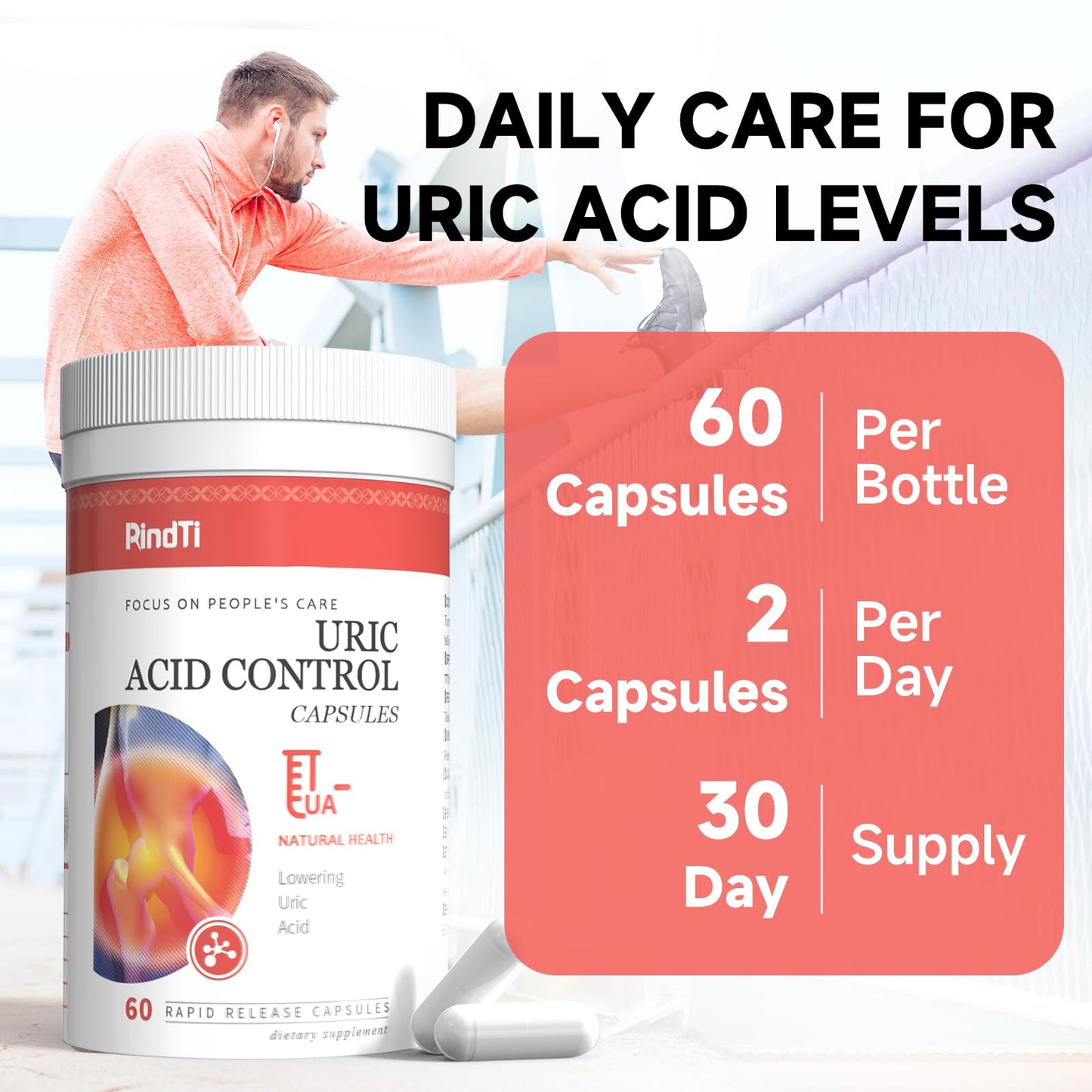 RindTi Purge Uric Acid Flush Detox and Cleanse with Tart Cherry, Celery Seed Extract and Turmeric for Daily Joint Comfort and Kidney Support, 60 Capsules