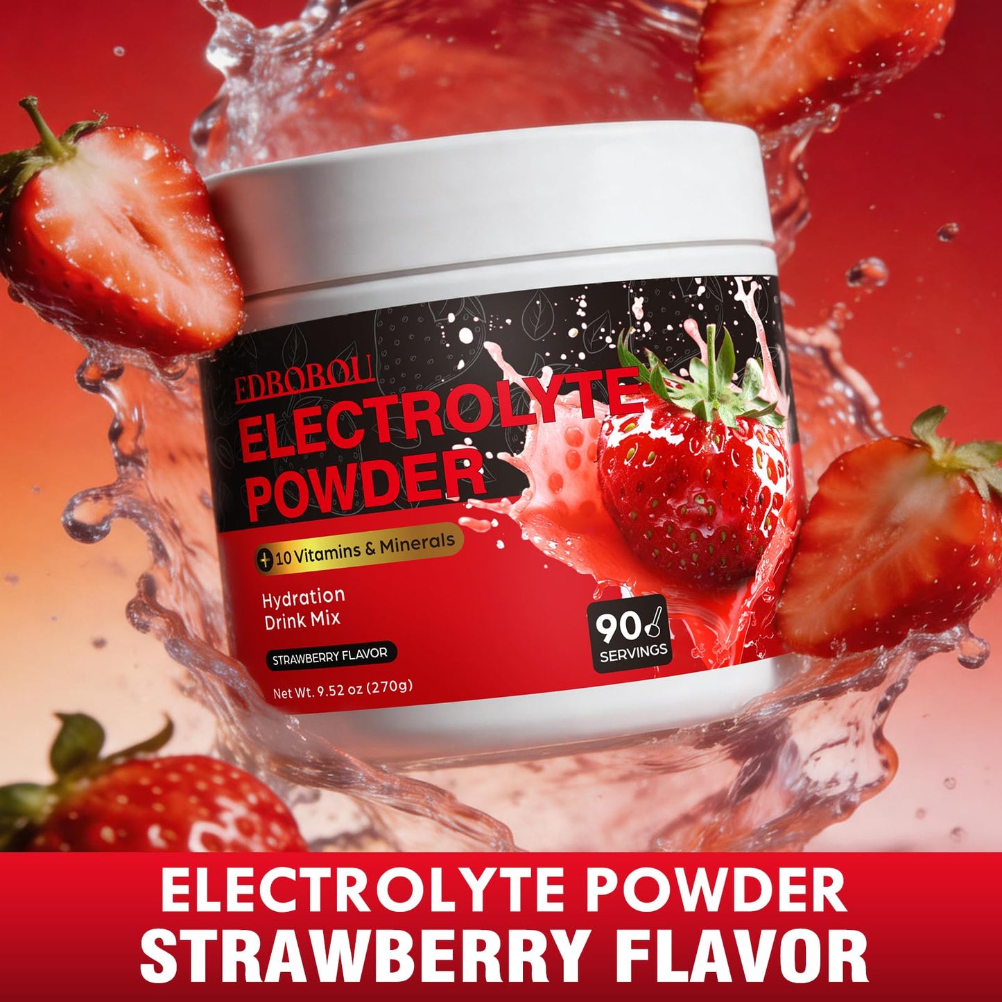 EDBOBOU Strawberry Sugar-Free Electrolyte Powder 9.52 Ounce
