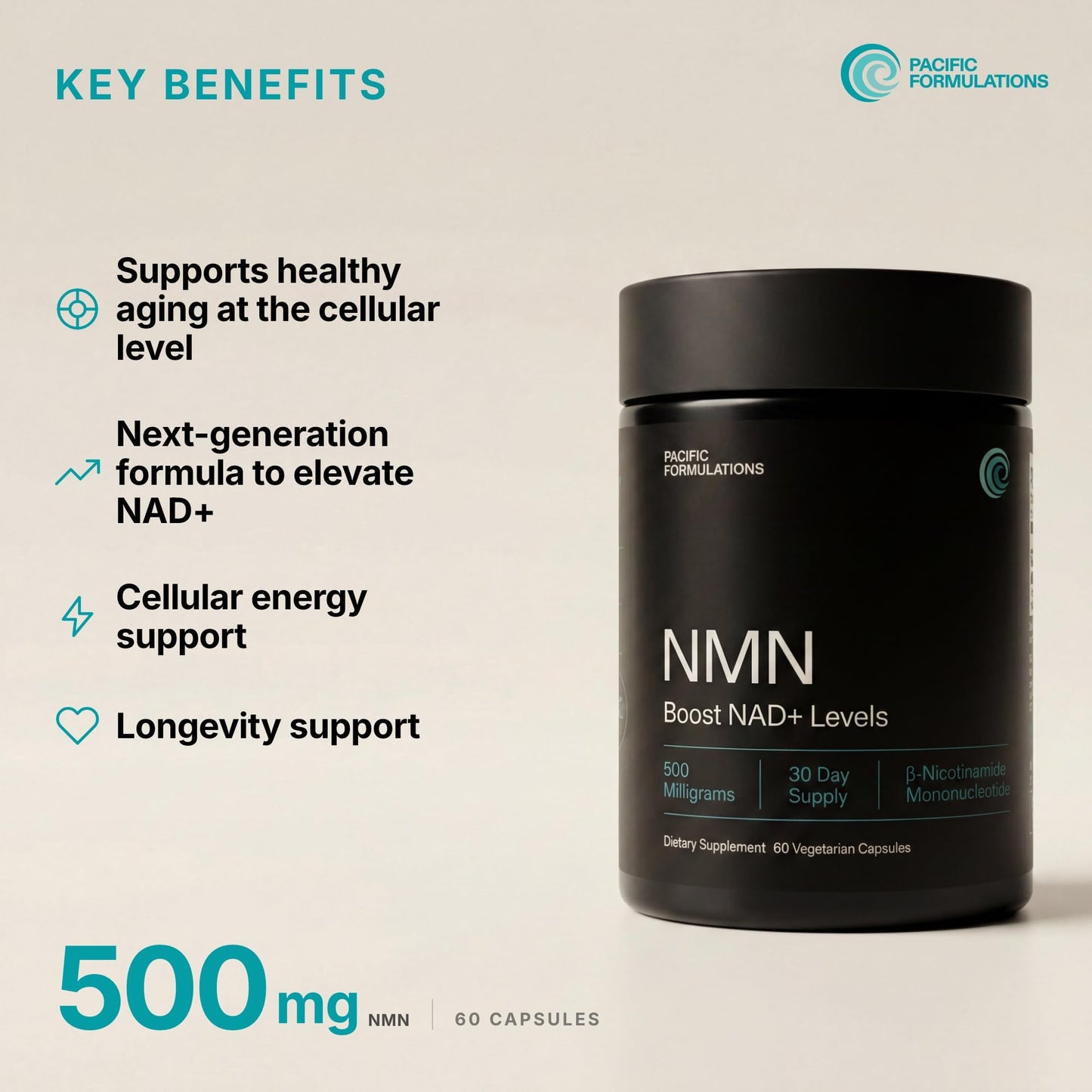 Pacific Formulations NMN Supplement Nicotinamide Mononucleotide Capsule, 60 Capsules