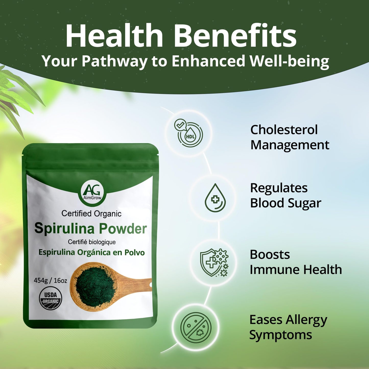 Aimgrow Organic Spirulina Powder 16.01 oz