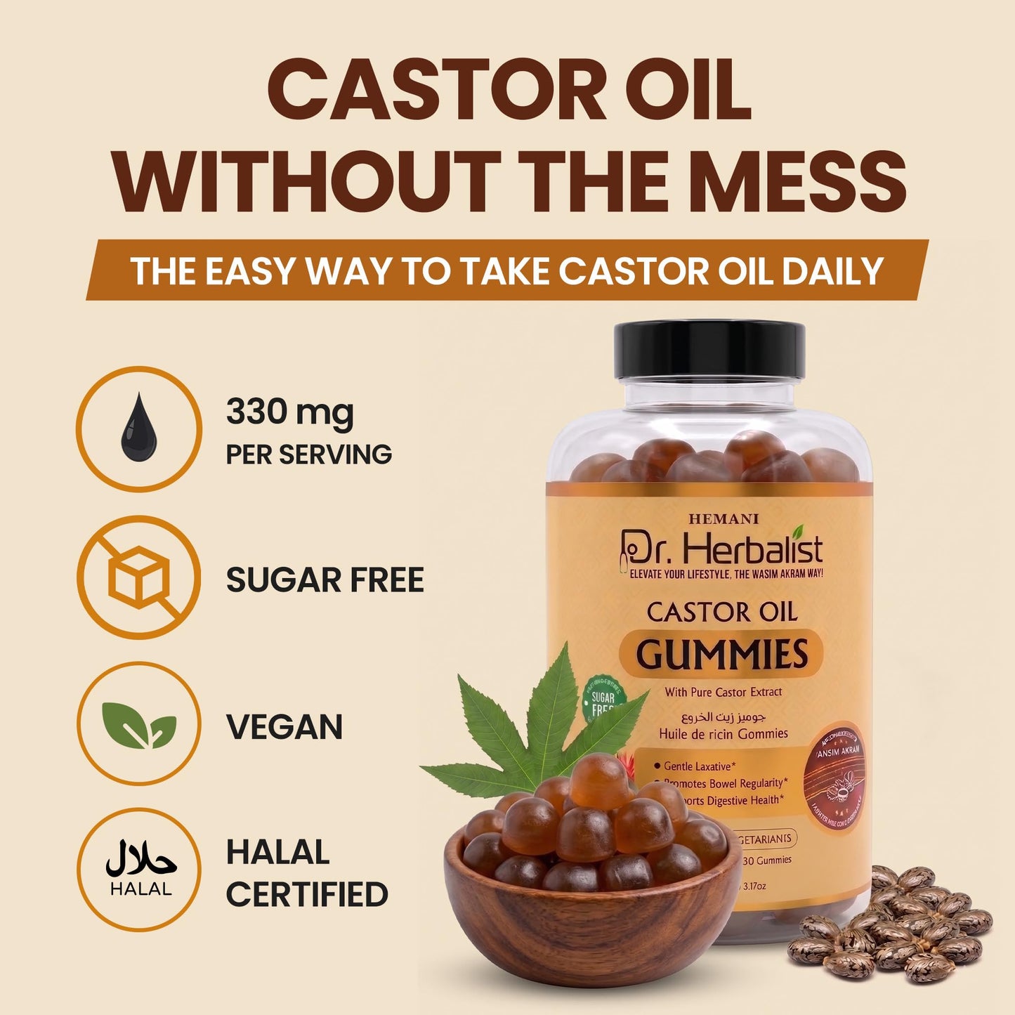 Dr. HERBALIST Castor Oil Gummies, 30 Count