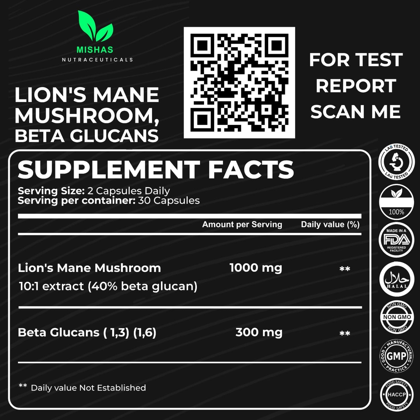 Mishas Lions Mane Supplement Capsule, 60 Count