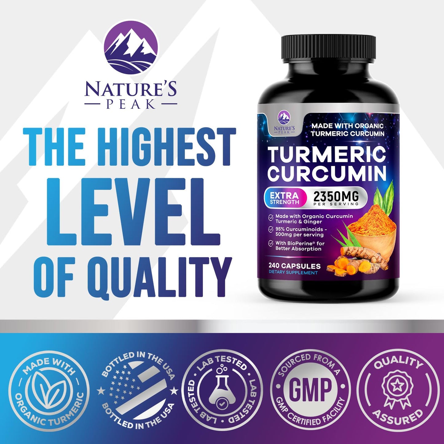 Nature's Peak Turmeric Curcumin Supplement 240 Capsules