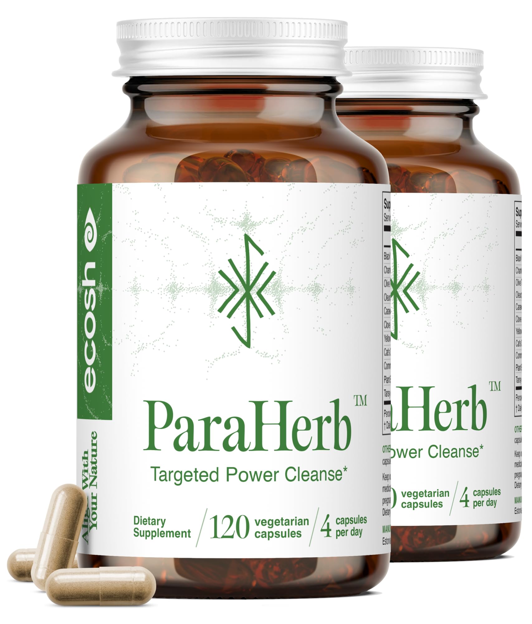 Ecosh ParaHerb Wormwood, Black Walnut, Clove & Chanterelle Extract Intestinal Cleanse – Herbal Support for Gut Detox & Digestion, 240 Capsules