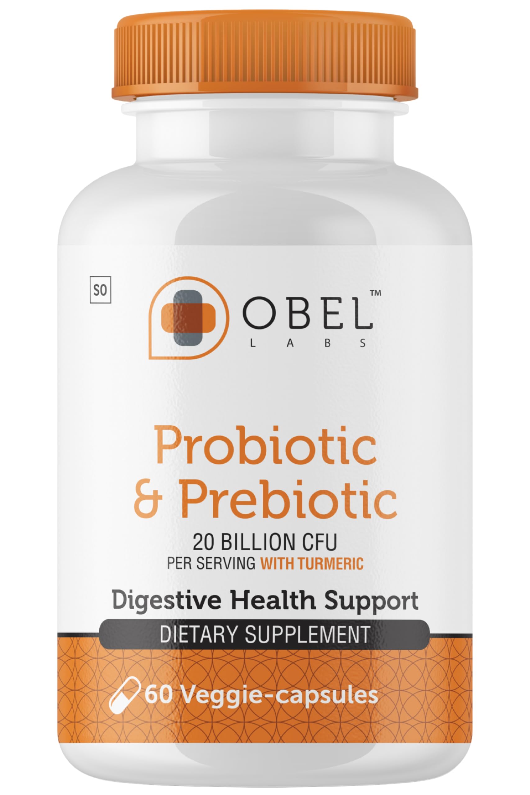 obel Probiotic & Prebiotic Supplement with Turmeric 20 Billion CFU, 4 Strains, 60 Capsules