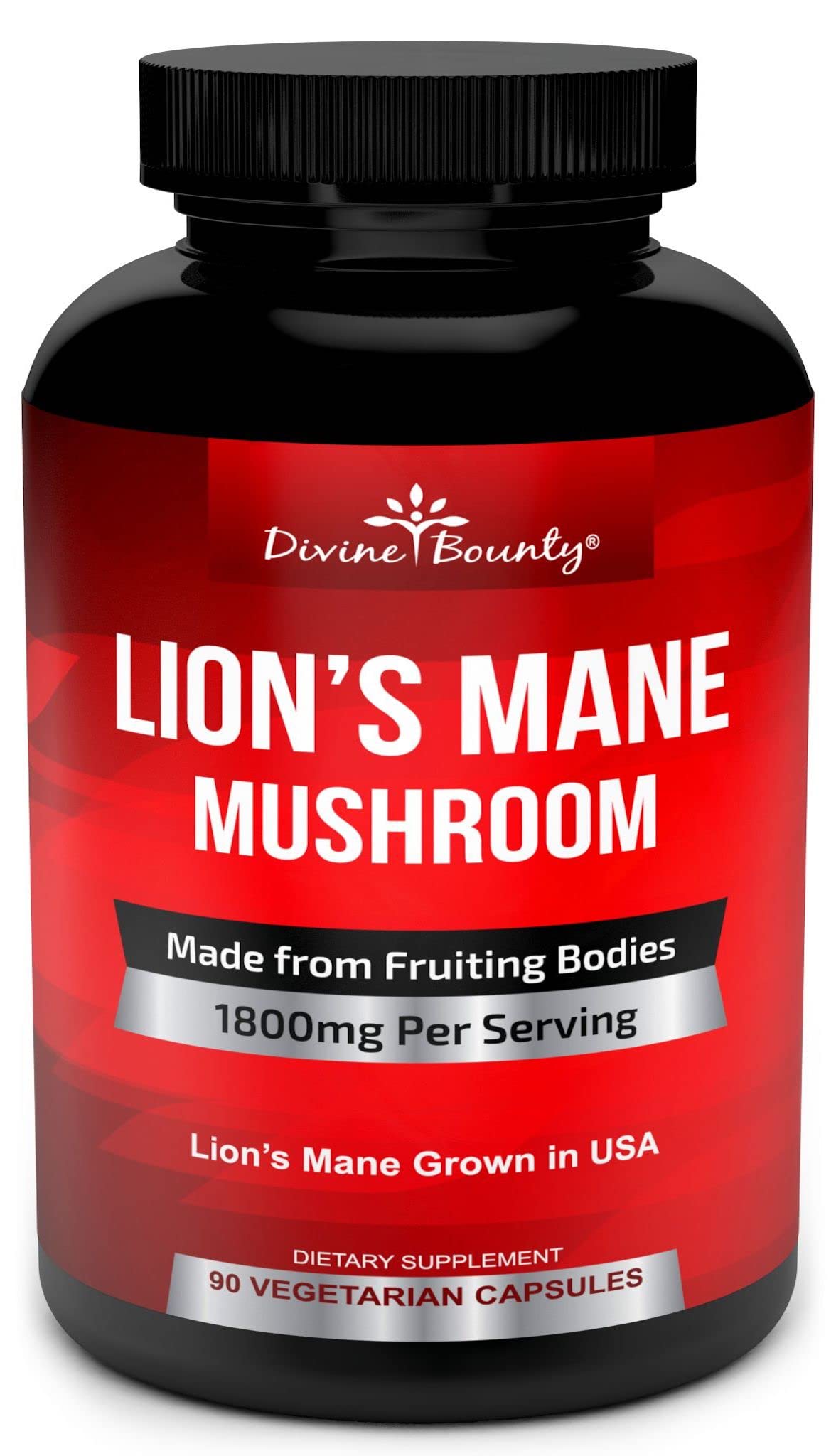Divine Bounty Lions Mane Supplement Capsules 1800mg Nootropic, 90 Capsules