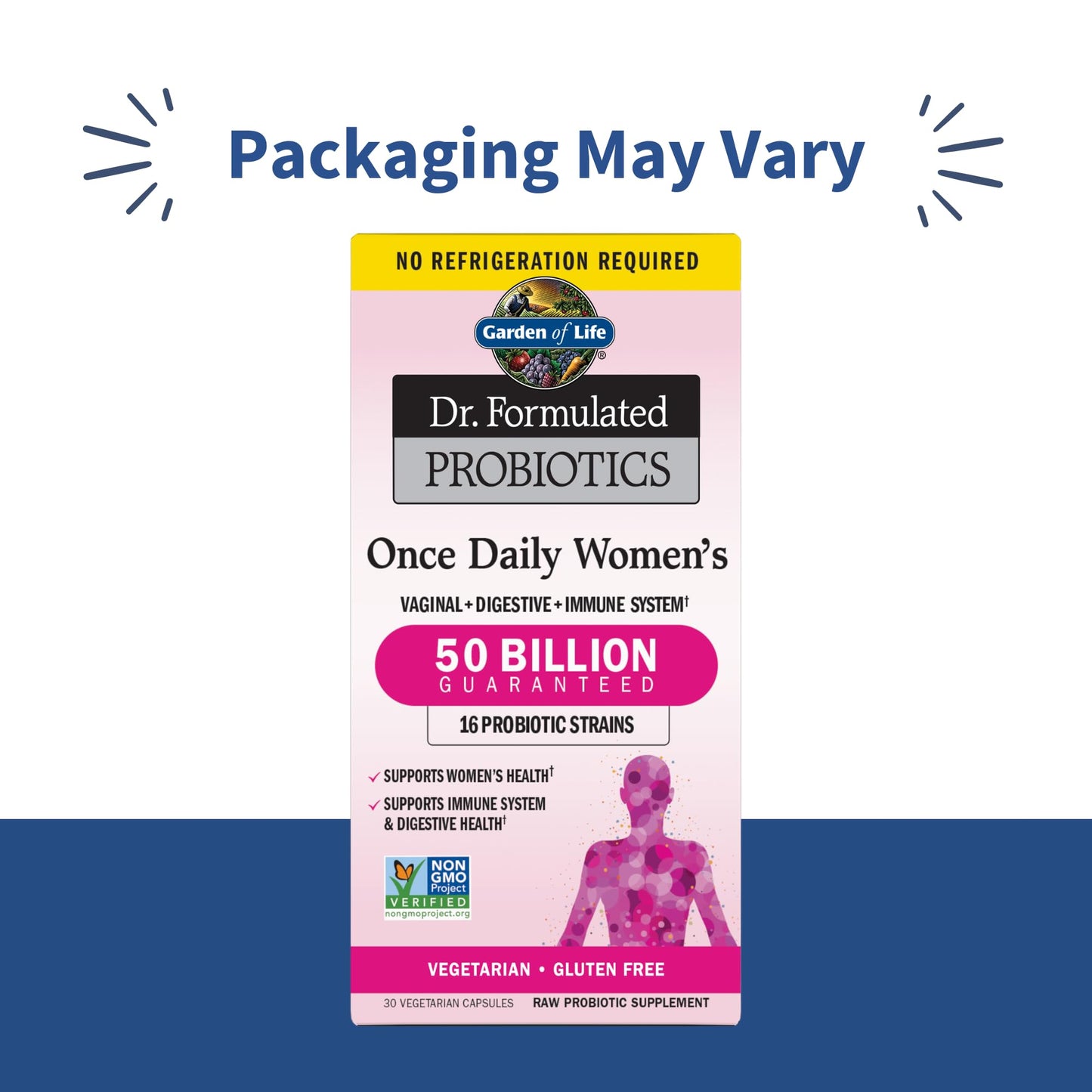 Garden of Life Once Daily Dr.Formulated Probiotics for Women 50 Billion CFU 16 Probiotic Strains with Organic for Digestive, Vaginal & Immune Health, Dairy Free, Shelf Stable Capsules 180 Count