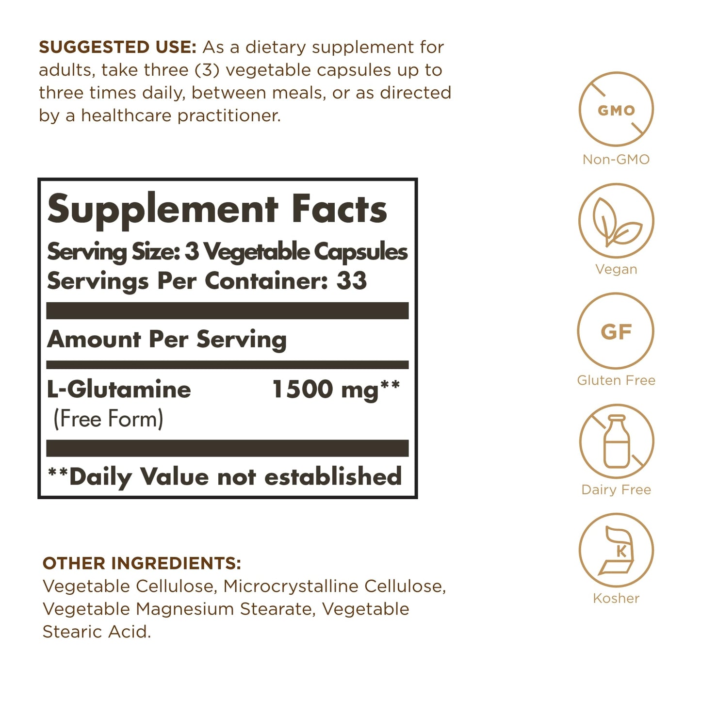Solgar L-Glutamine 500 mg Capsules 100 Count