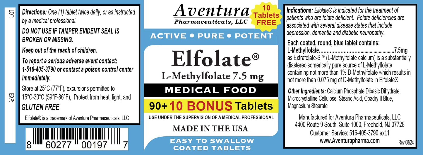 ELFOLATE L-Methylfolate 7.5 mg Tablets - 100 Tablets