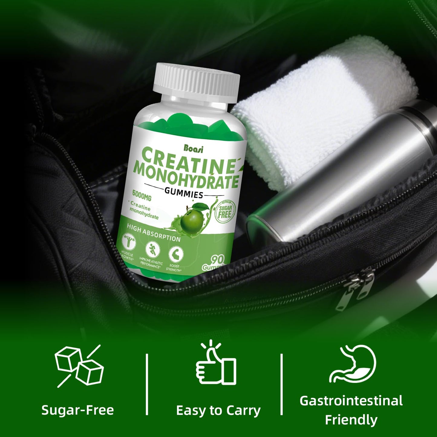 Boasi Creatine Monohydrate Gummies 5g Gummy, 90 Count