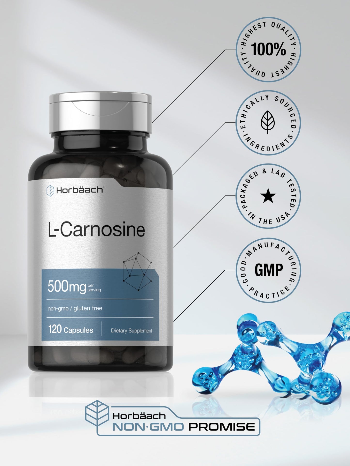 Horbäach L-Carnosine 500mg Capsules 120 Count