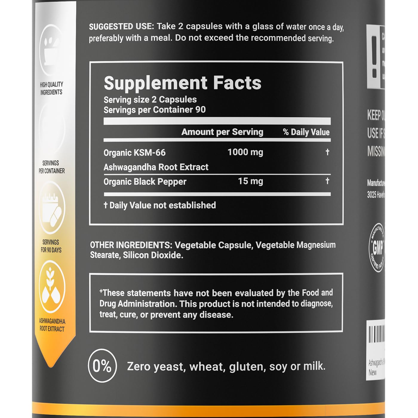 B Life Company Organic Ashwagandha KSM-66 1000 mg Supplement Capsule 180