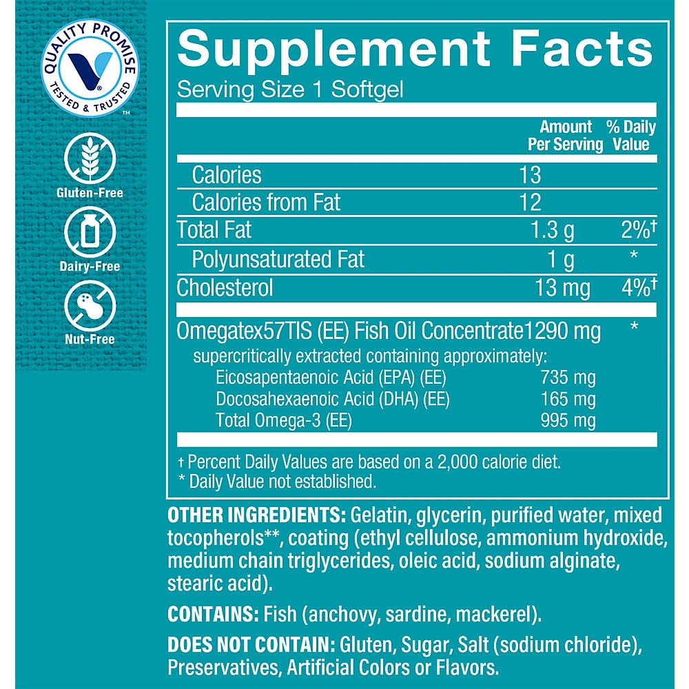 The Vitamin Shoppe Omega 3 Fish Oil 1290 mg Unflavored Softgel 120 Count