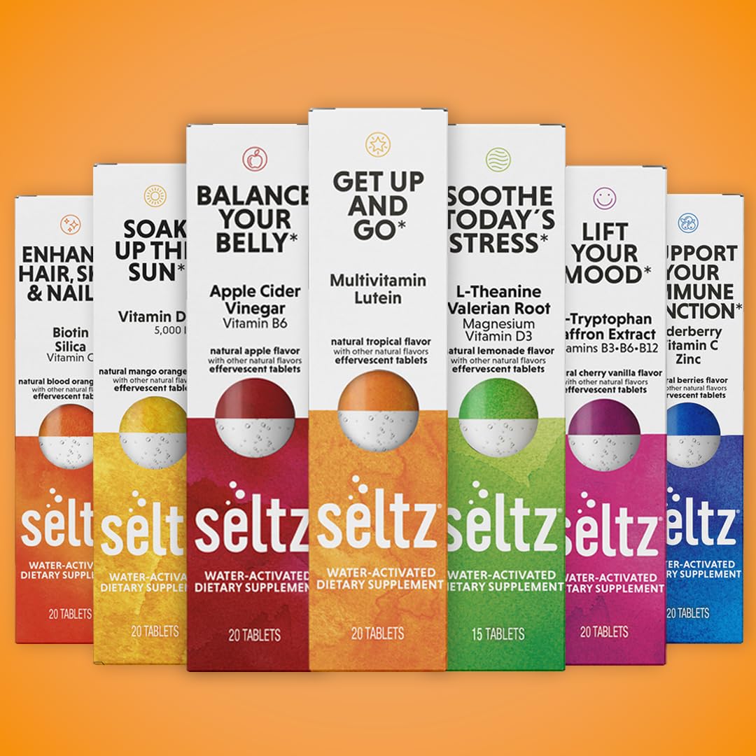 Seltz Get Up and Go Effervescent Multivitamin with Lutein for Daily Energy, Eye Health & Antioxidant Support Tablet, 20 Tablets