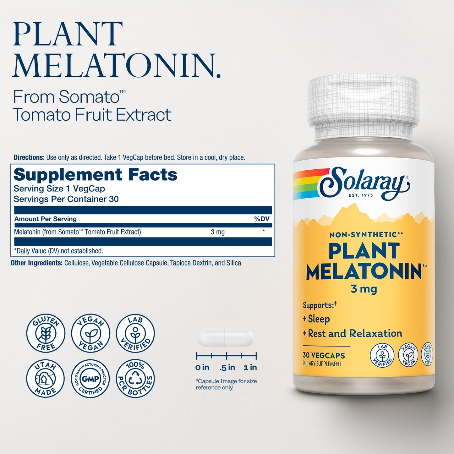Solaray Plant Melatonin 3mg Capsule, 30 VegCaps