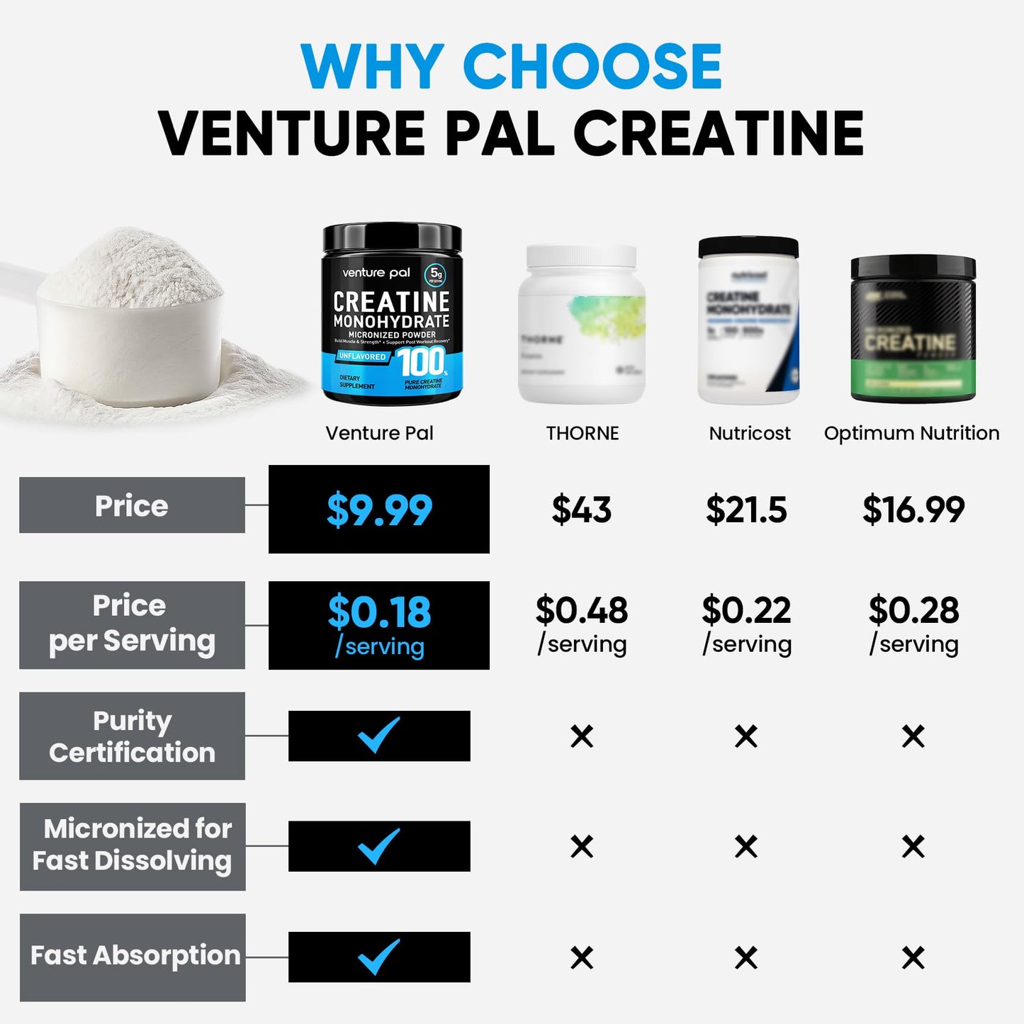 Venture Pal 100% Pure Micronized Creatine Monohydrate Powder, 10.6