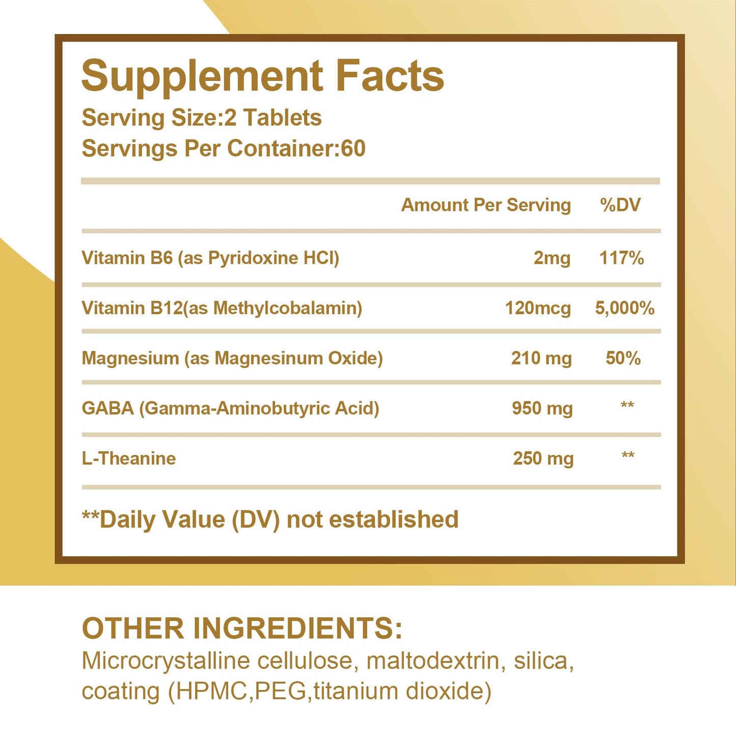 VBTOP GABA Supplement 950mg with L-Theanine 250mg, Melatonin-Free, Enhanced with B6/B12/Magnesium for Calm, Restful Sleep & Stress Relief, 240 Tablets