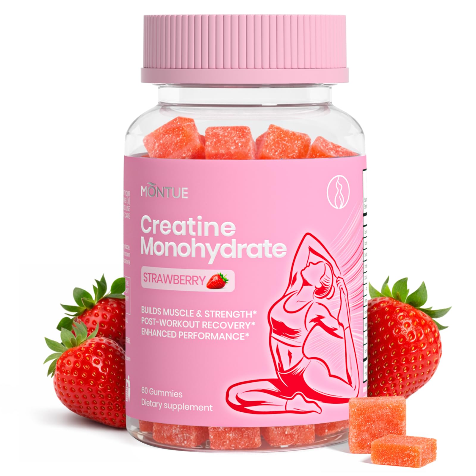 Montue Creatine Gummies for Women, Strawberry Flavor, with BCAA, NSF-Certified, Vegan, 60 Count