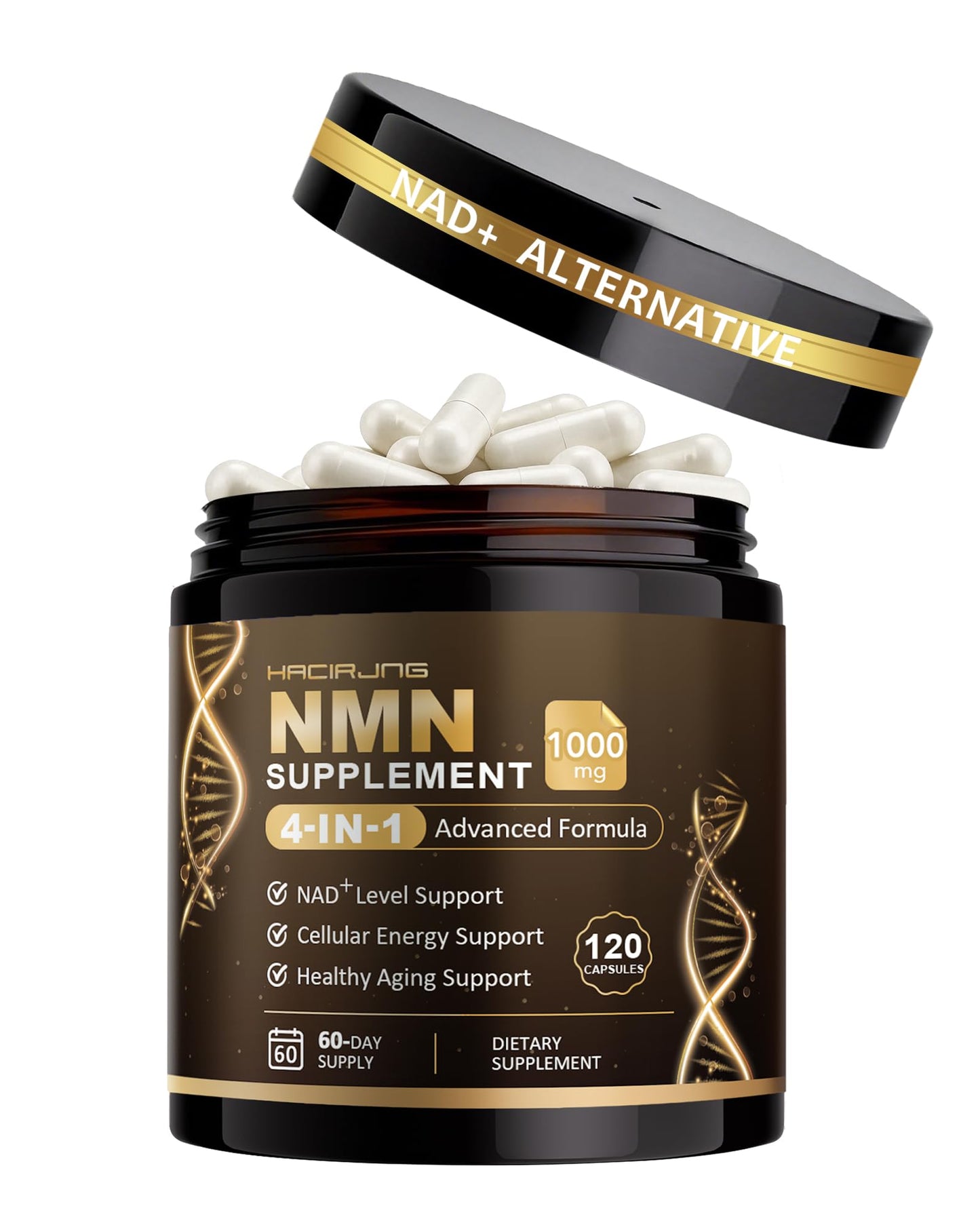 HACIRJNG 3-in-1 NMN Supplement with Resveratrol, TMG & Quercetin, Liposomal NMN 1000mg, Supports Cellular Energy & NAD+ Level, 120 Capsules