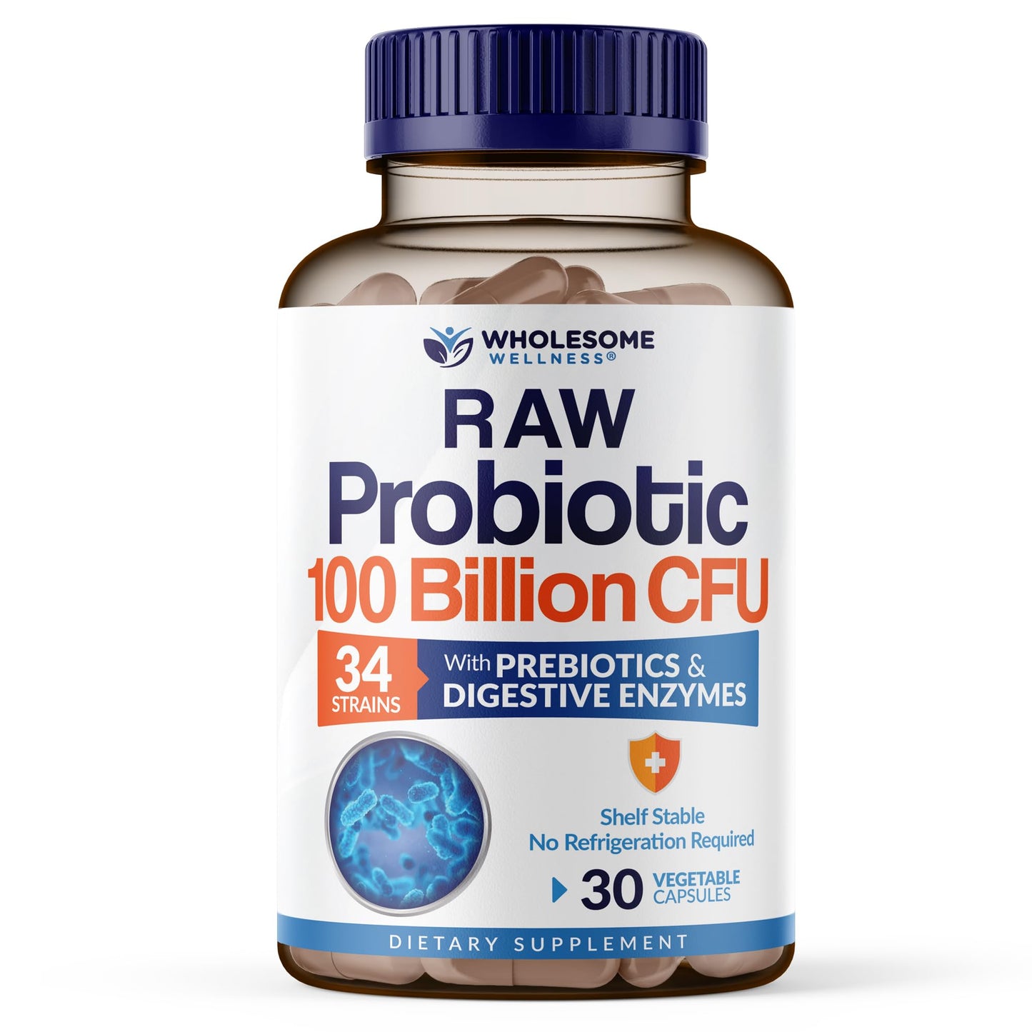 Wholesome Wellness Organic Raw Probiotics 100 Billion CFU Capsule, 30 Count