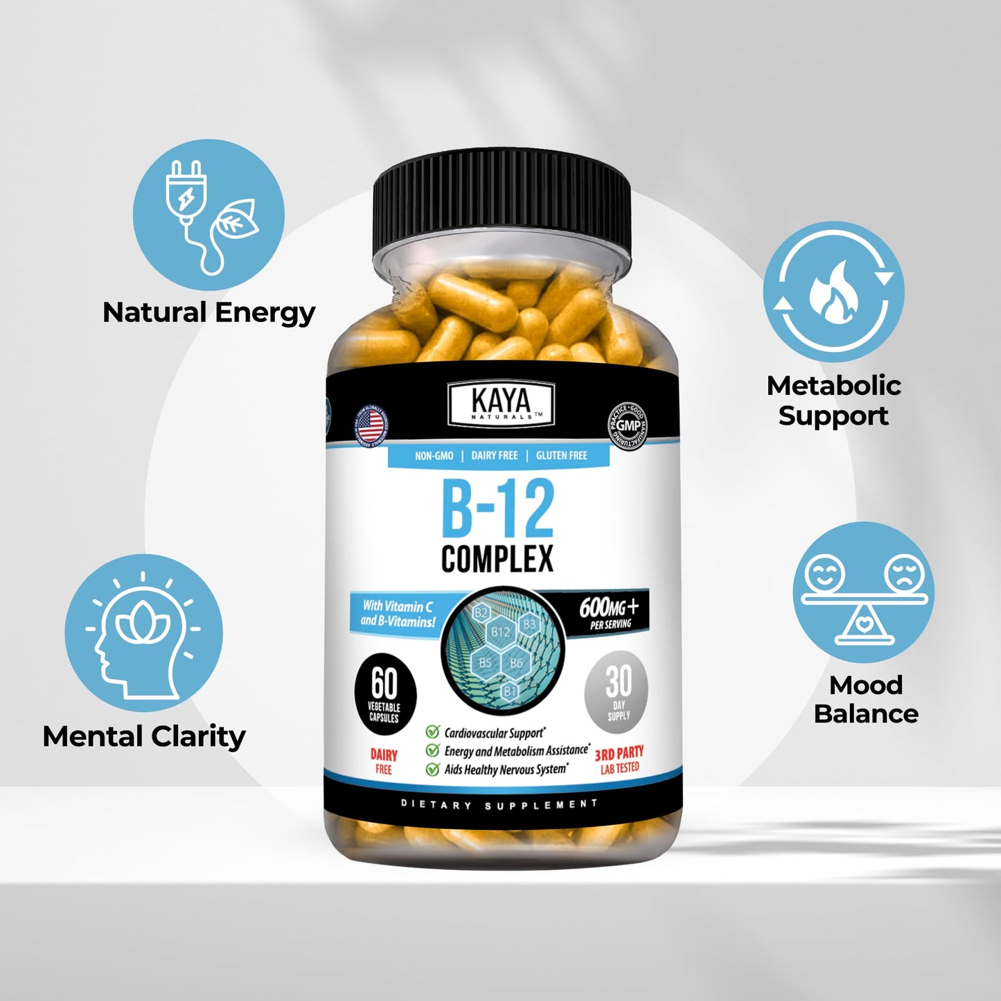 Kaya Naturals B-12 Complex Multivitamin for Women & Men Capsules, 60 Count