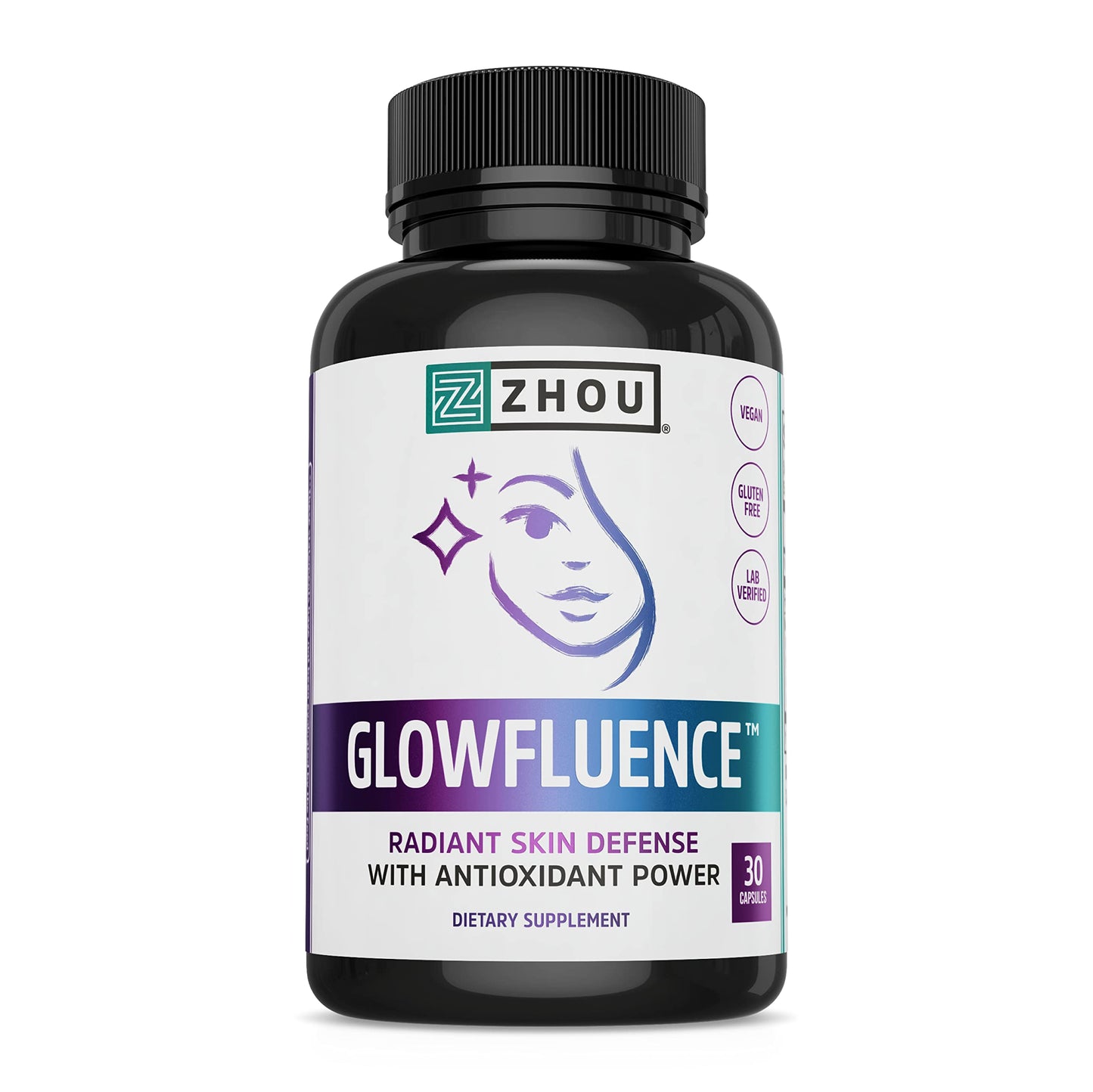 ZHOU Glowfluence Hyaluronic Acid Supplement with Vitamin C and Antioxidants Capsules 30 Count