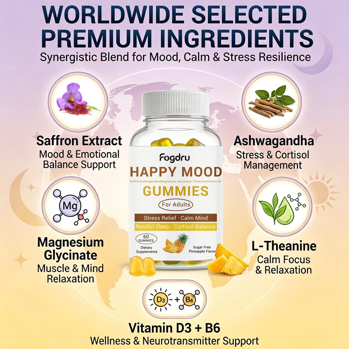 Fogdru Happy Mood Gummies, 60 Gummies