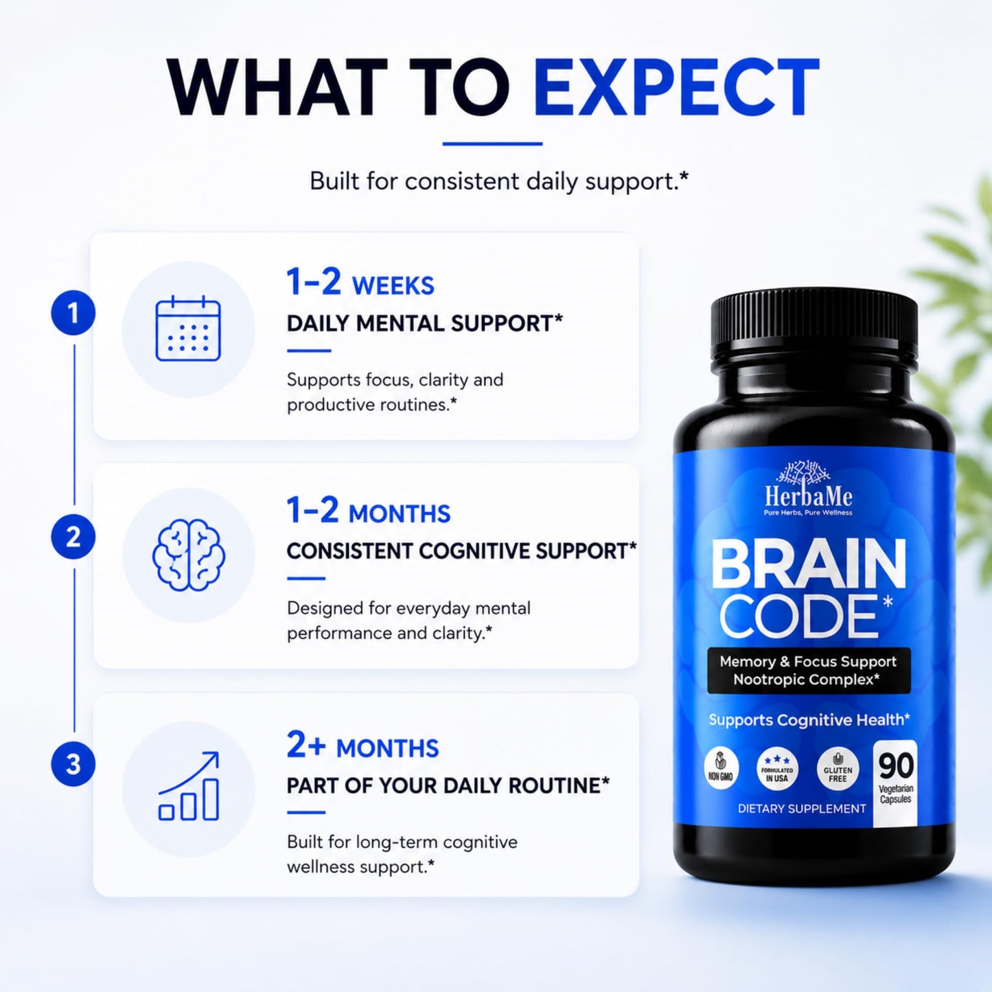 HerbaMe Nootropic Brain Supplement for Memory, Focus & Cognitive Support 90 Capsules