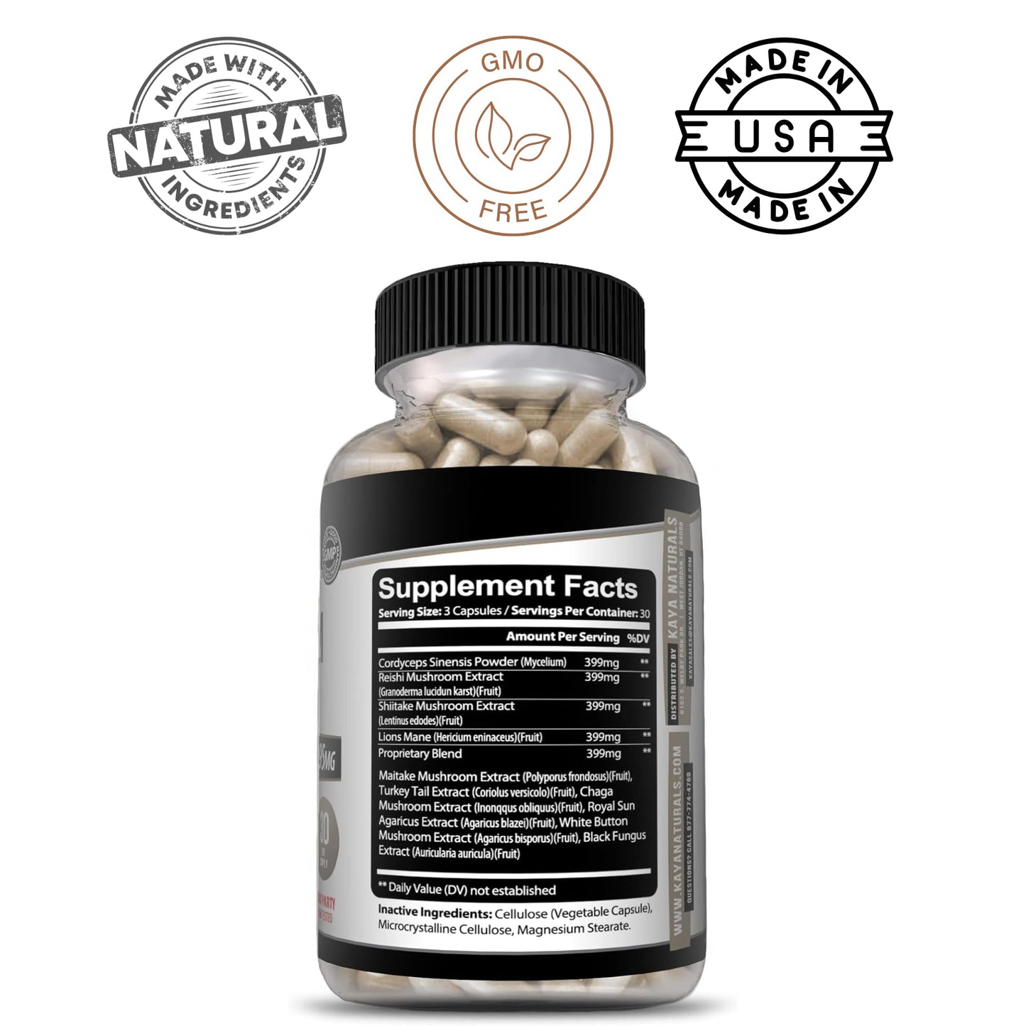Kaya Naturals Mushroom Complex Capsules 180 Count
