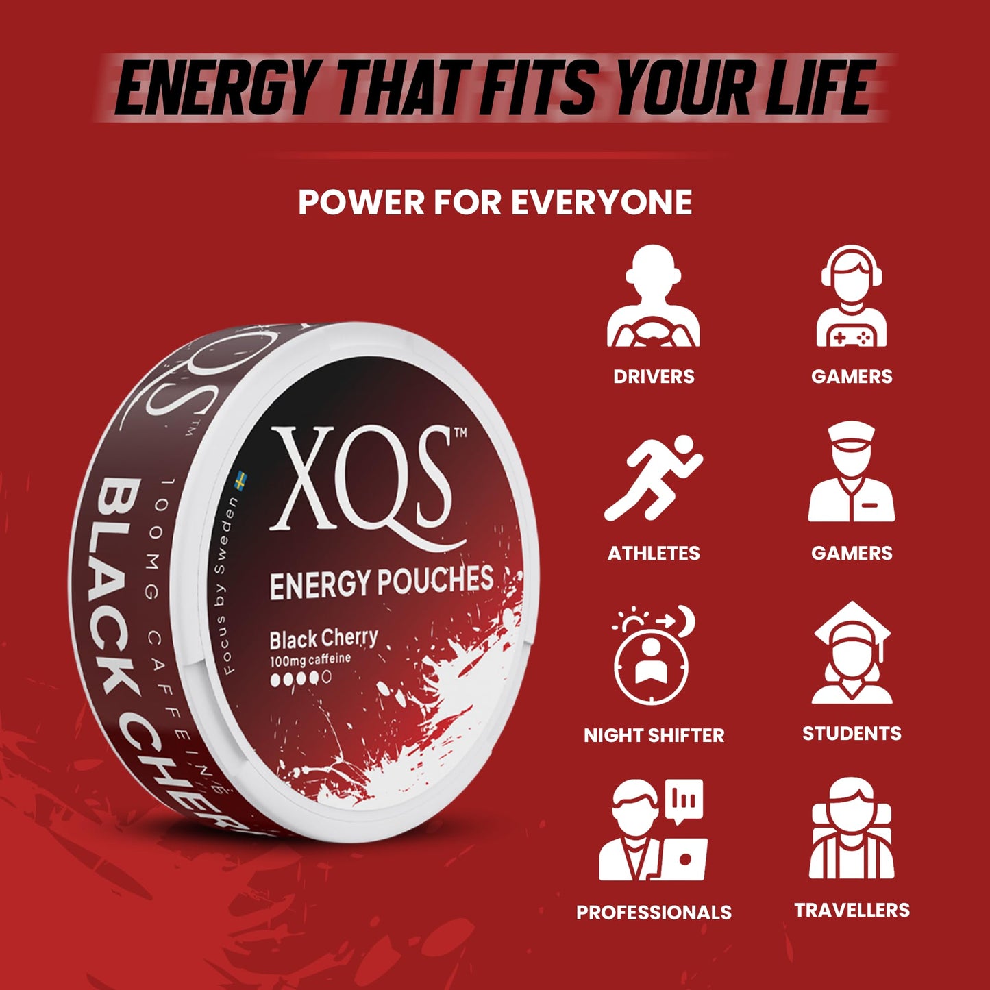 xqs Sugar Free Caffeine Pouches Caplets - 100mg Caffeine, Zero Sugar, Tobacco and Nicotine Free - 5 Count
