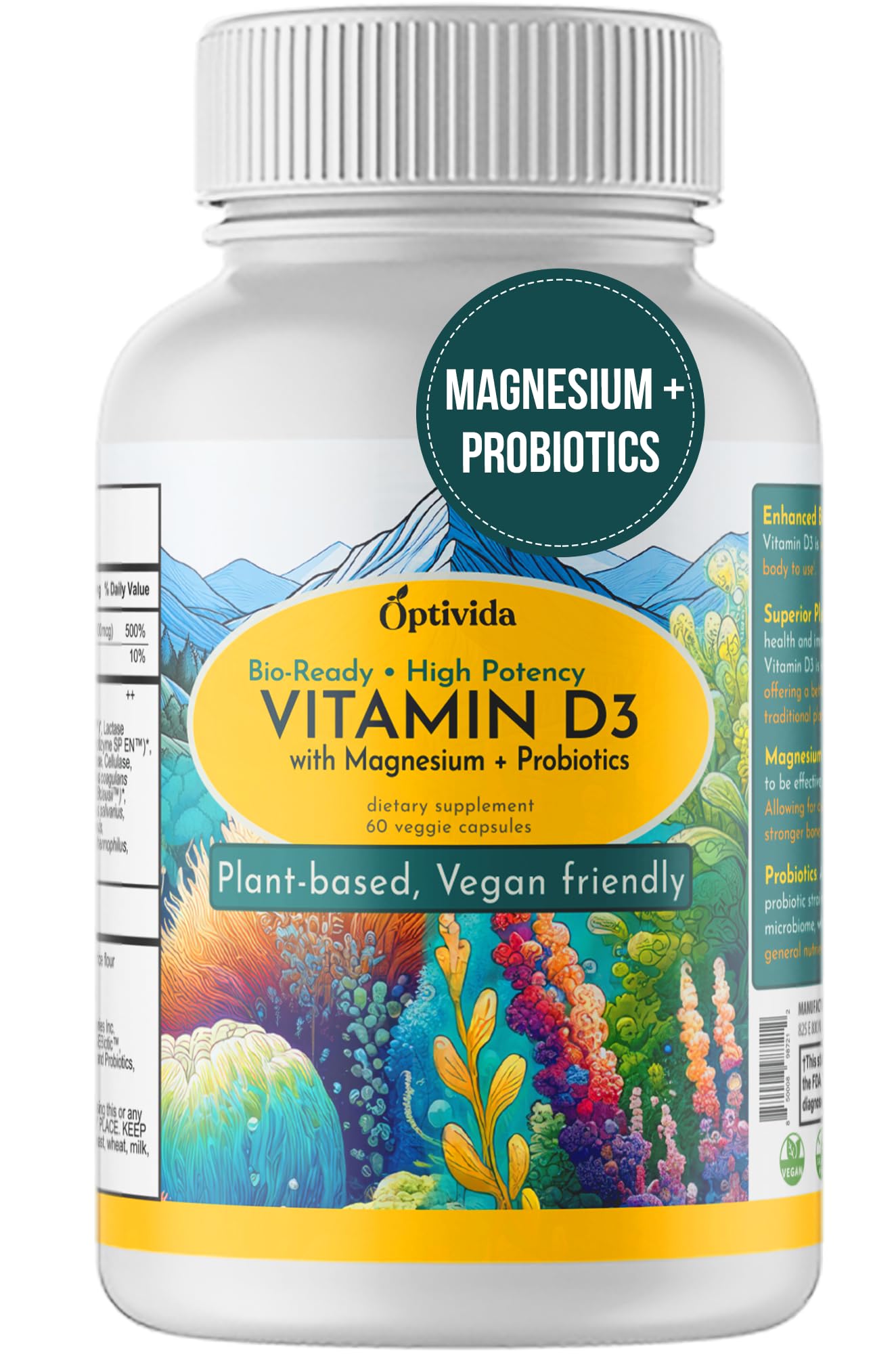 OPTIVIDA Bioavaiable Vegan Vitamin D3 4000 IU with Magnesium, Probiotics & Digestive Enzymes, 30 Capsules