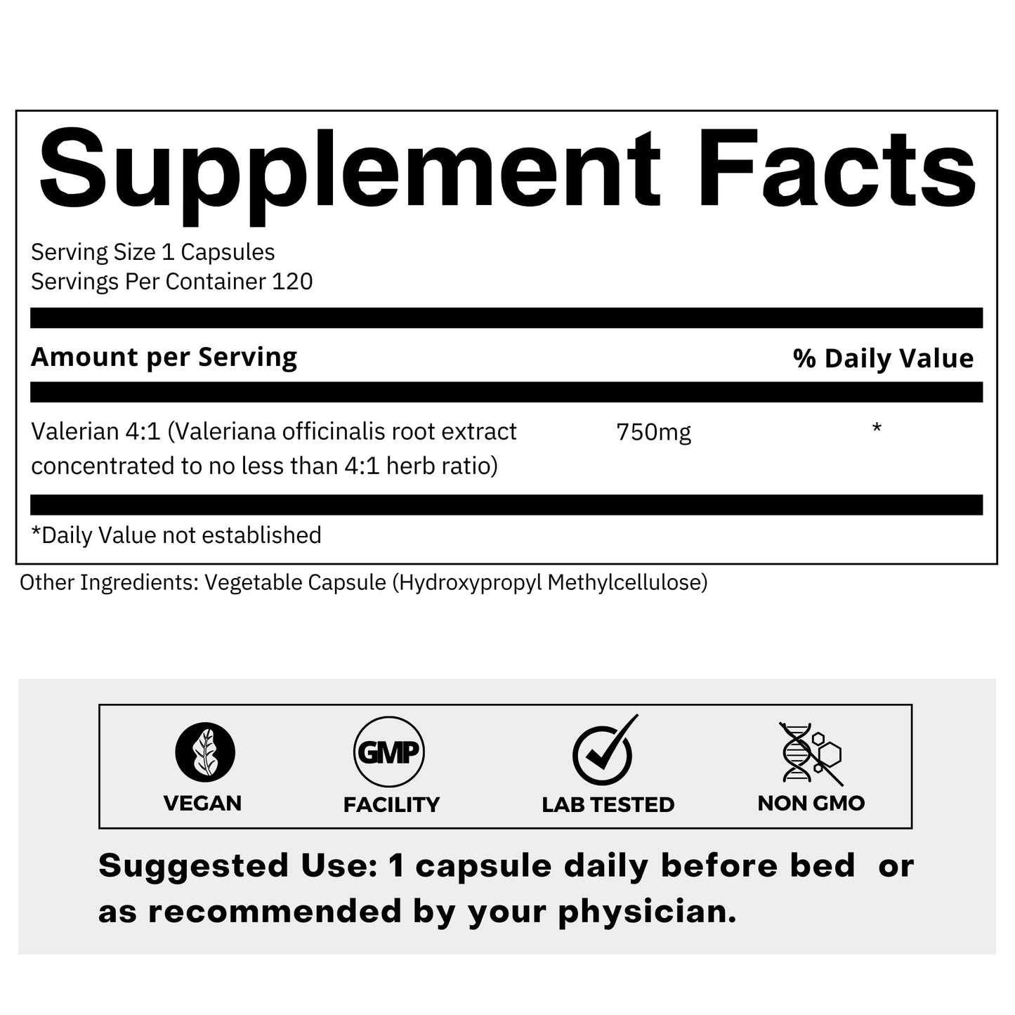 FOLIUS LABS Valerian Root 4:1 Extract Capsules 750mg, 120 Capsules