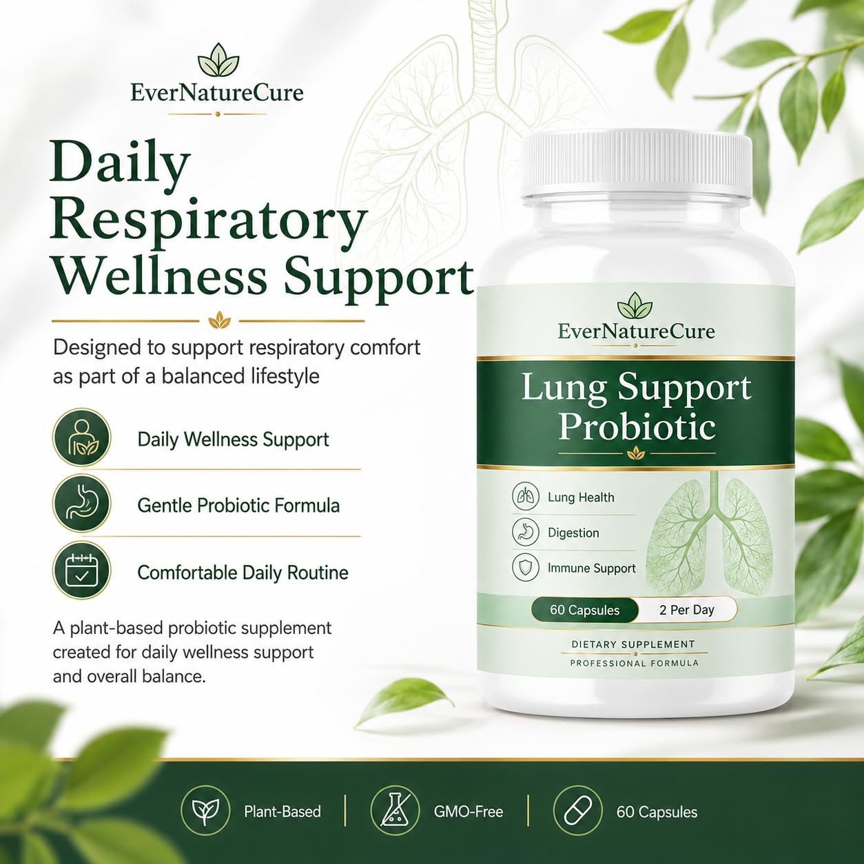 PRIDEWELL EverNatureCure Lung Support Probiotics Capsules 60 Count