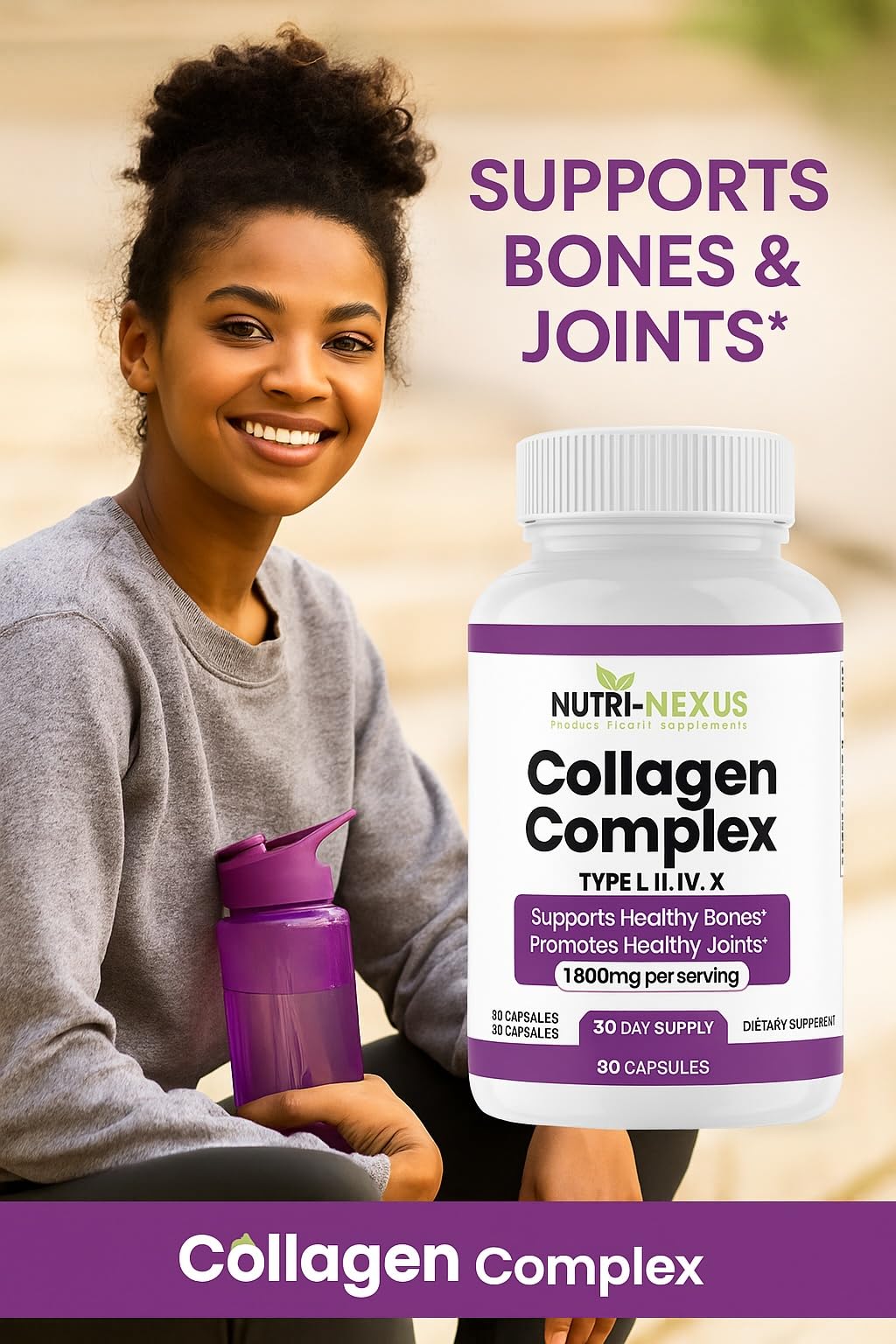 NUTRI-NEXUS Multi Collagen Peptides Types I, II, III, V & X – Hydrolyzed Bovine Collagen, 90 Capsules