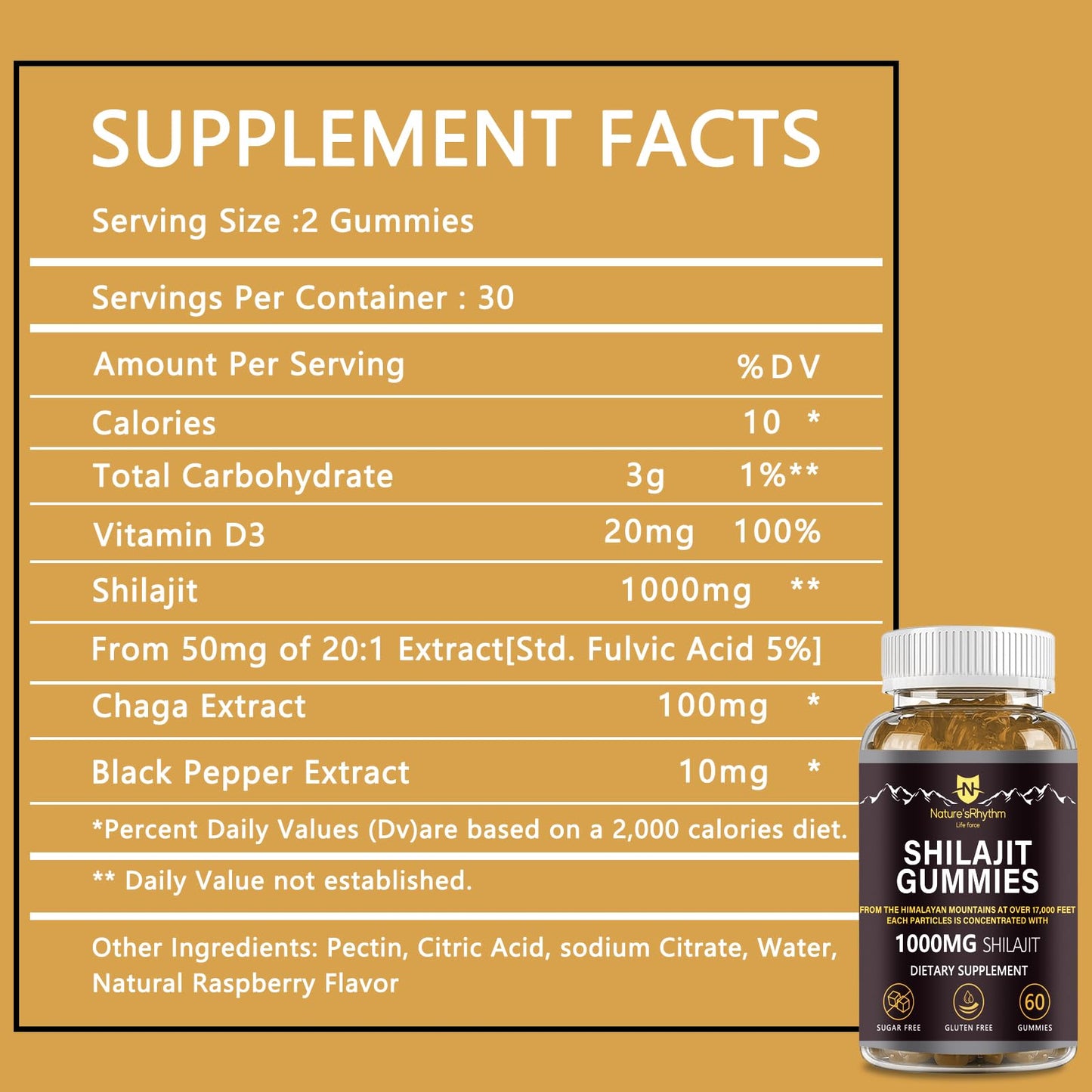 Nature'sRhythm Shilajit Gummies 1000mg with Fulvic Acid, 60 Gummies