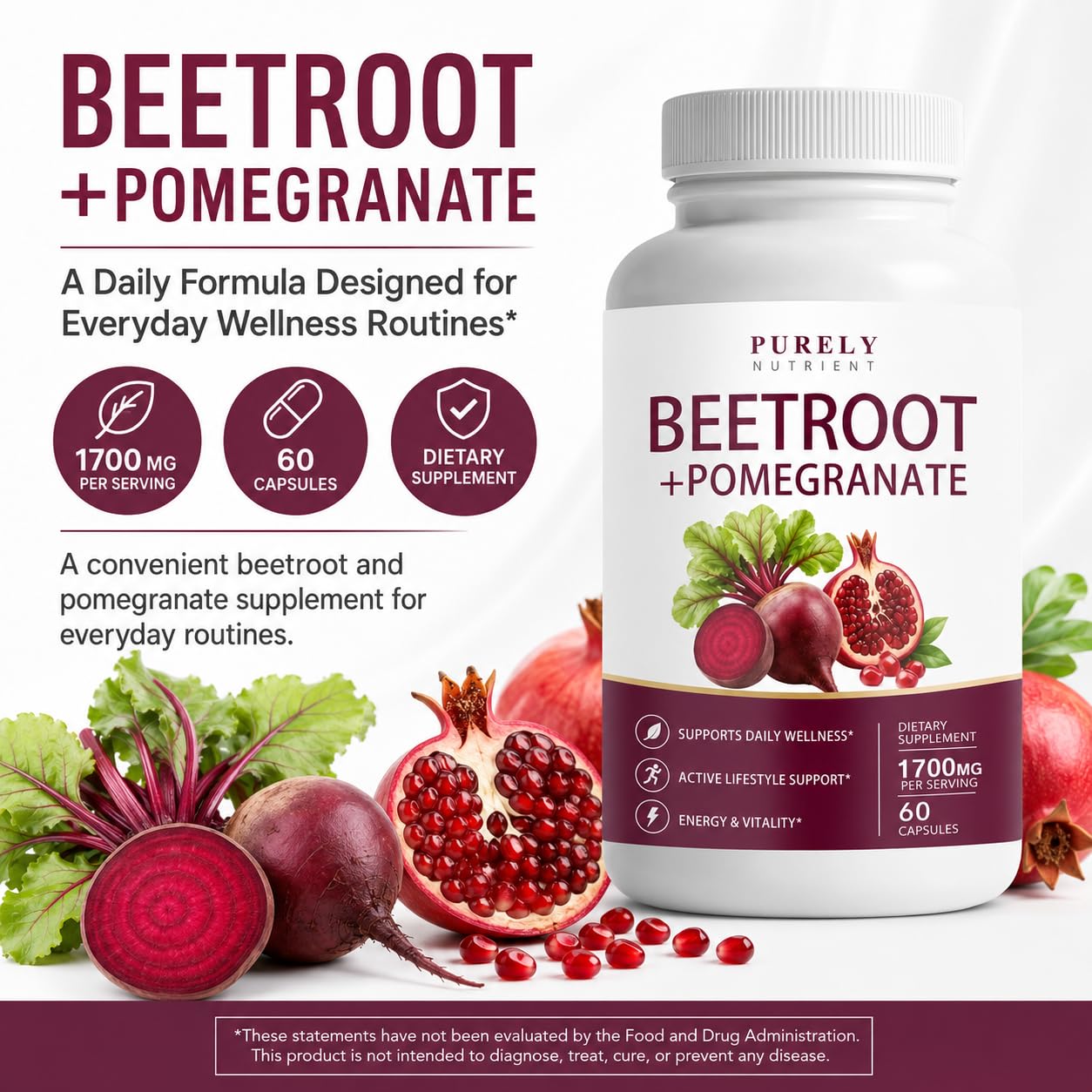 clnse Purely Nutrient Beetroot + Pomegranate 60 Capsules