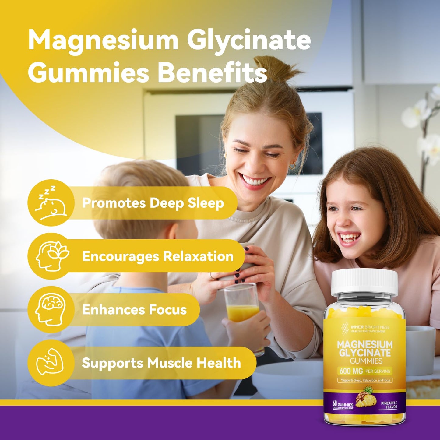 Inner Brightness Magnesium Glycinate Gummies 600mg, 60 Count