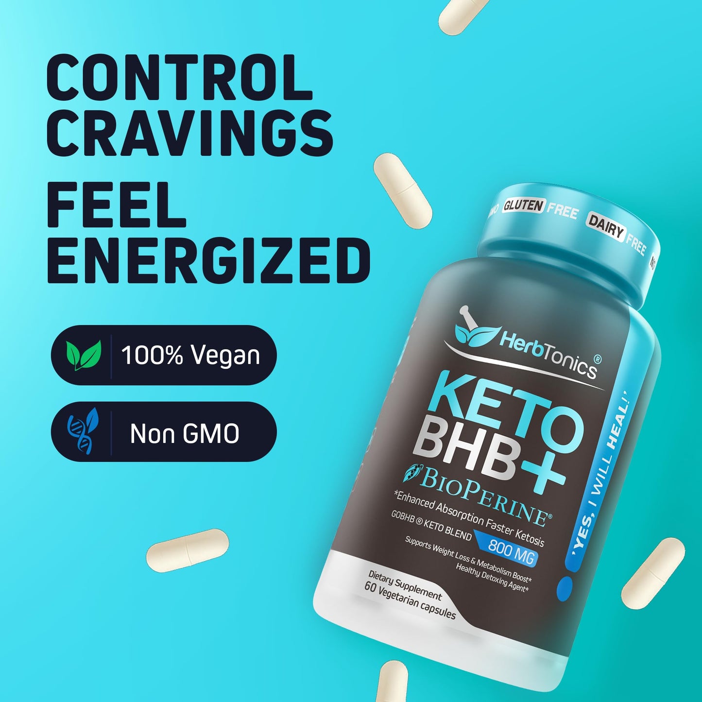 Herbtonics Keto BHB+ BioPerine Keto Pills 60 Capsules