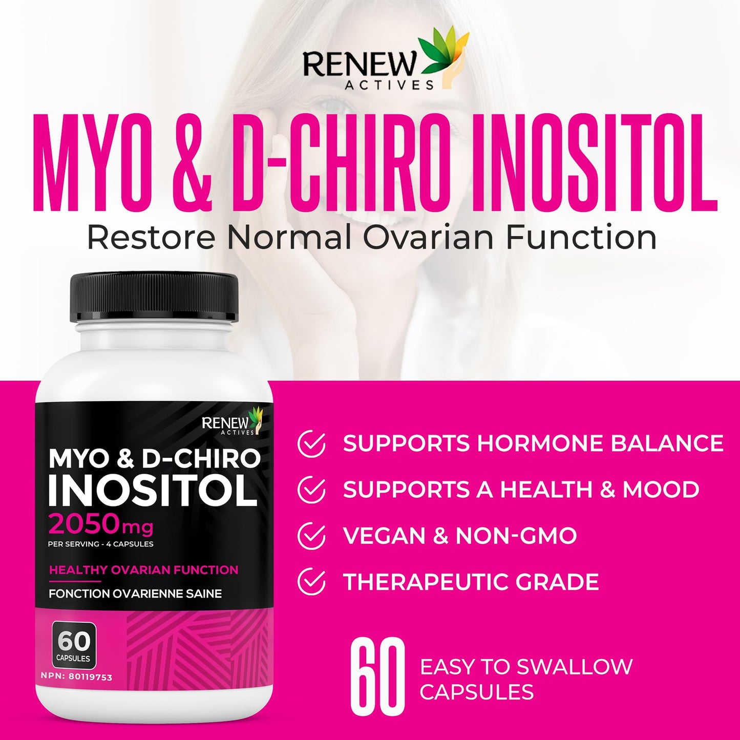Renew Actives Myo-Inositol & D-Chiro Inositol Capsules, 60 Capsules