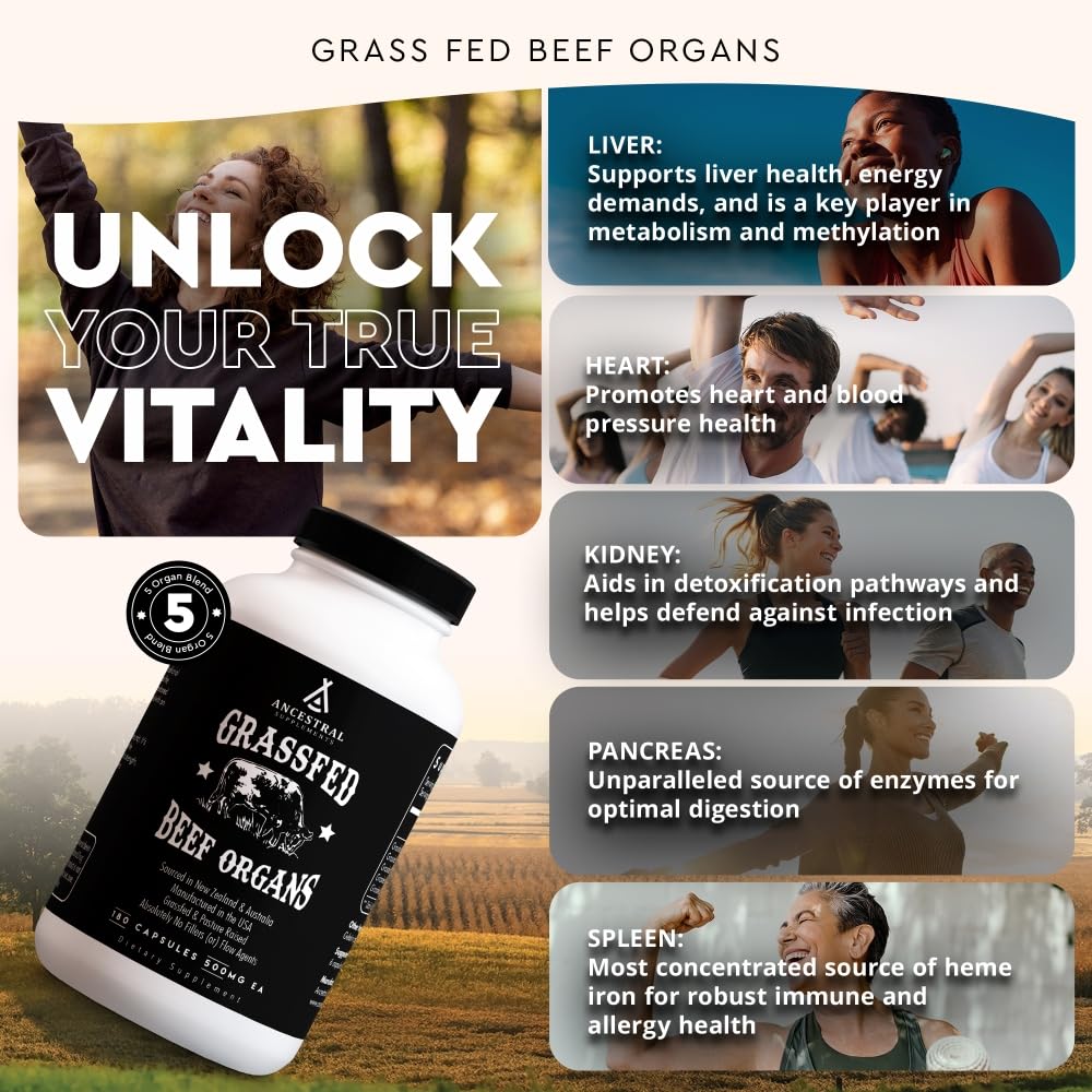 Ancestral Supplements Grass Fed Beef Organ Supplement Softgels 180