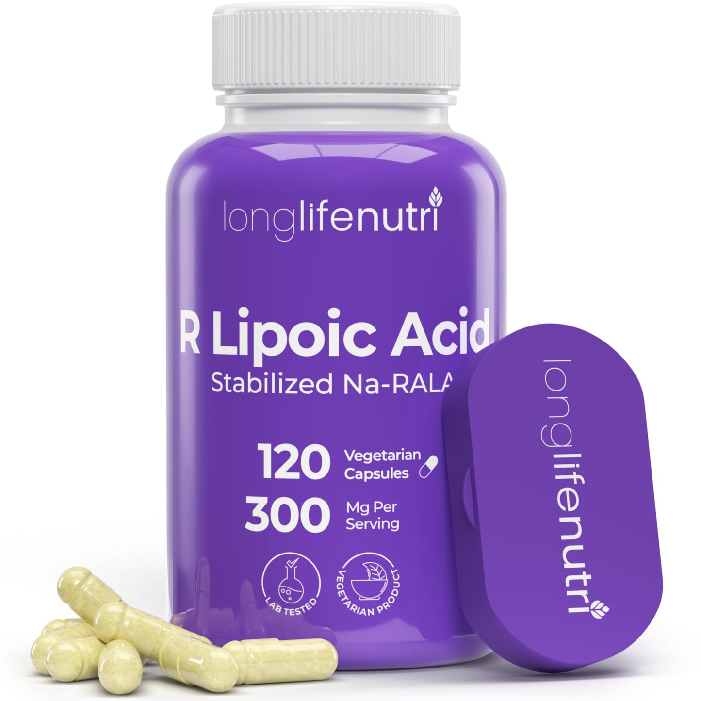 LongLifeNutri Stabilized R-Alpha Lipoic Acid 300mg High Potency Na-RALA Supplement for Cellular Energy & Metabolic Function, 120 Capsules