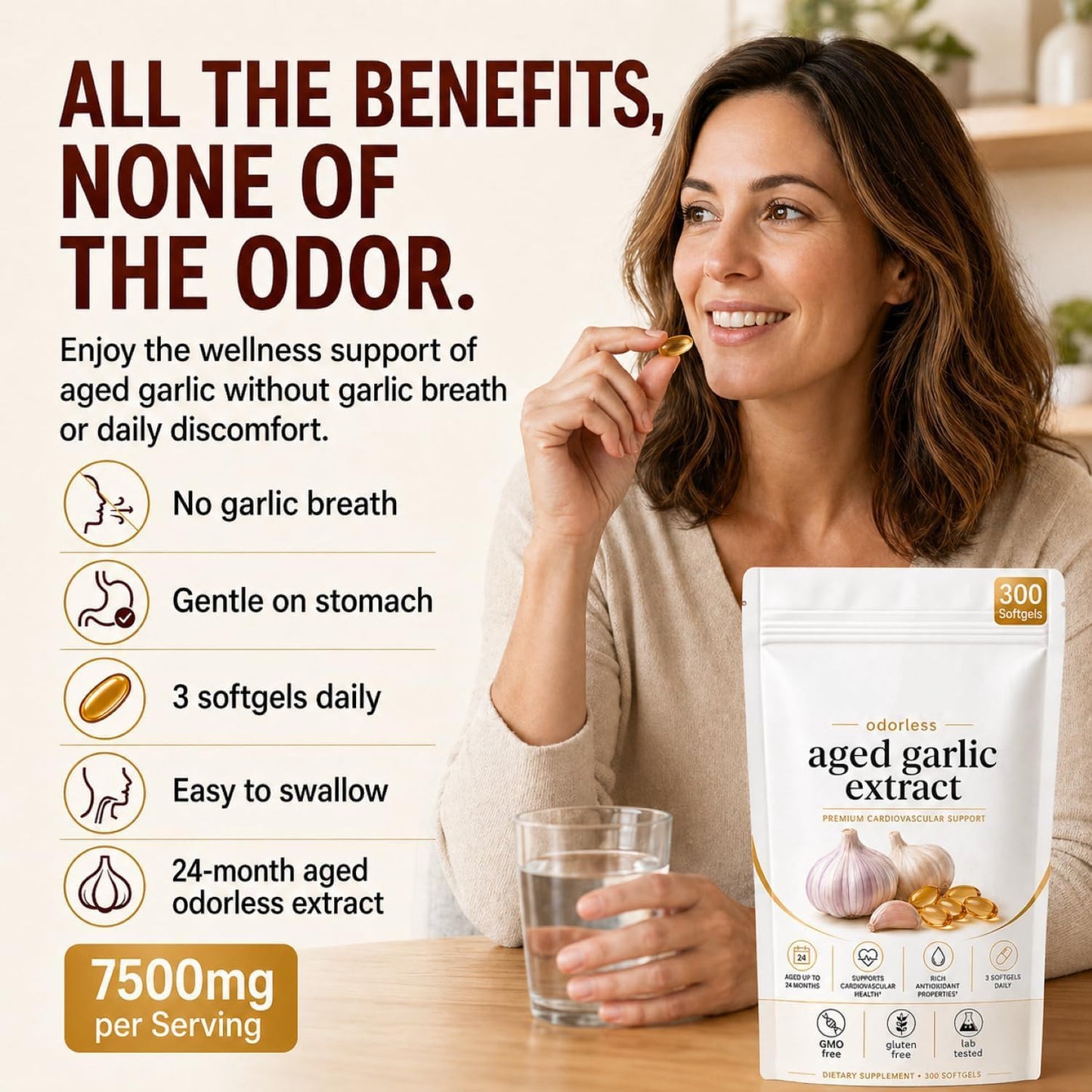OIMTUE Velessa Aged Garlic Ethris Aged Garlic Extract Odorless Capsule 300 Count