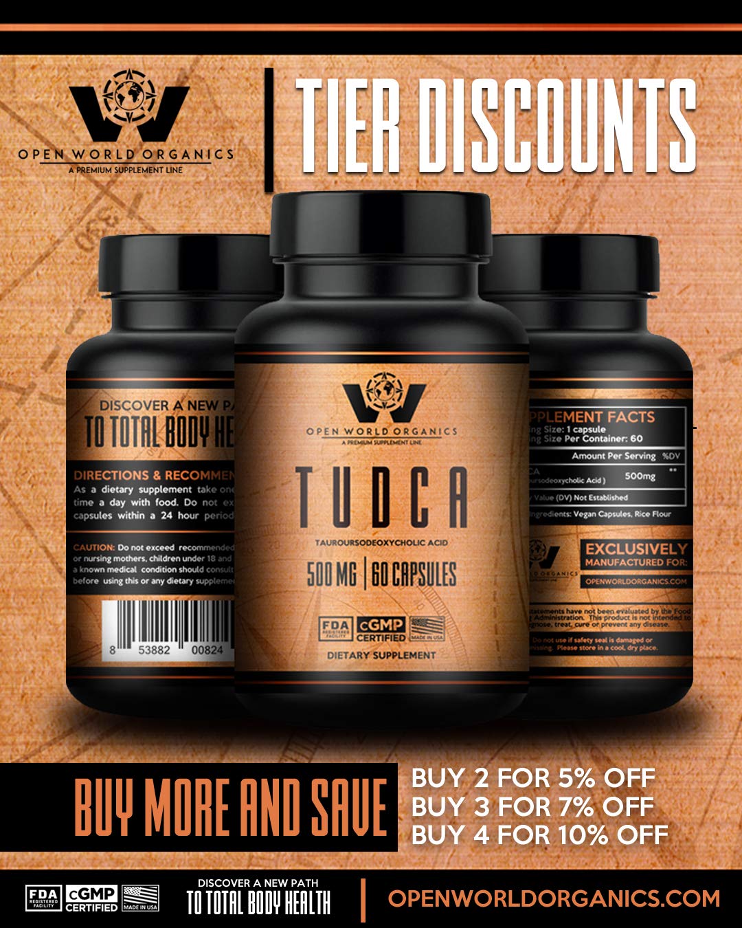 Open World Organics TUDCA Tauroursodeoxycholic Acid Capsules, 60 Count