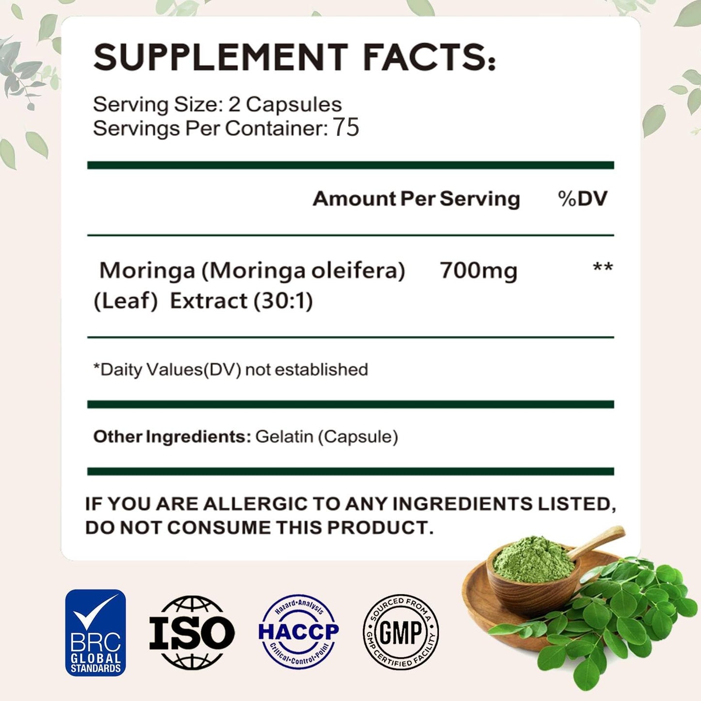 Zhibenon Moringa Oleifera Extract 700mg Capsule, 150 Count